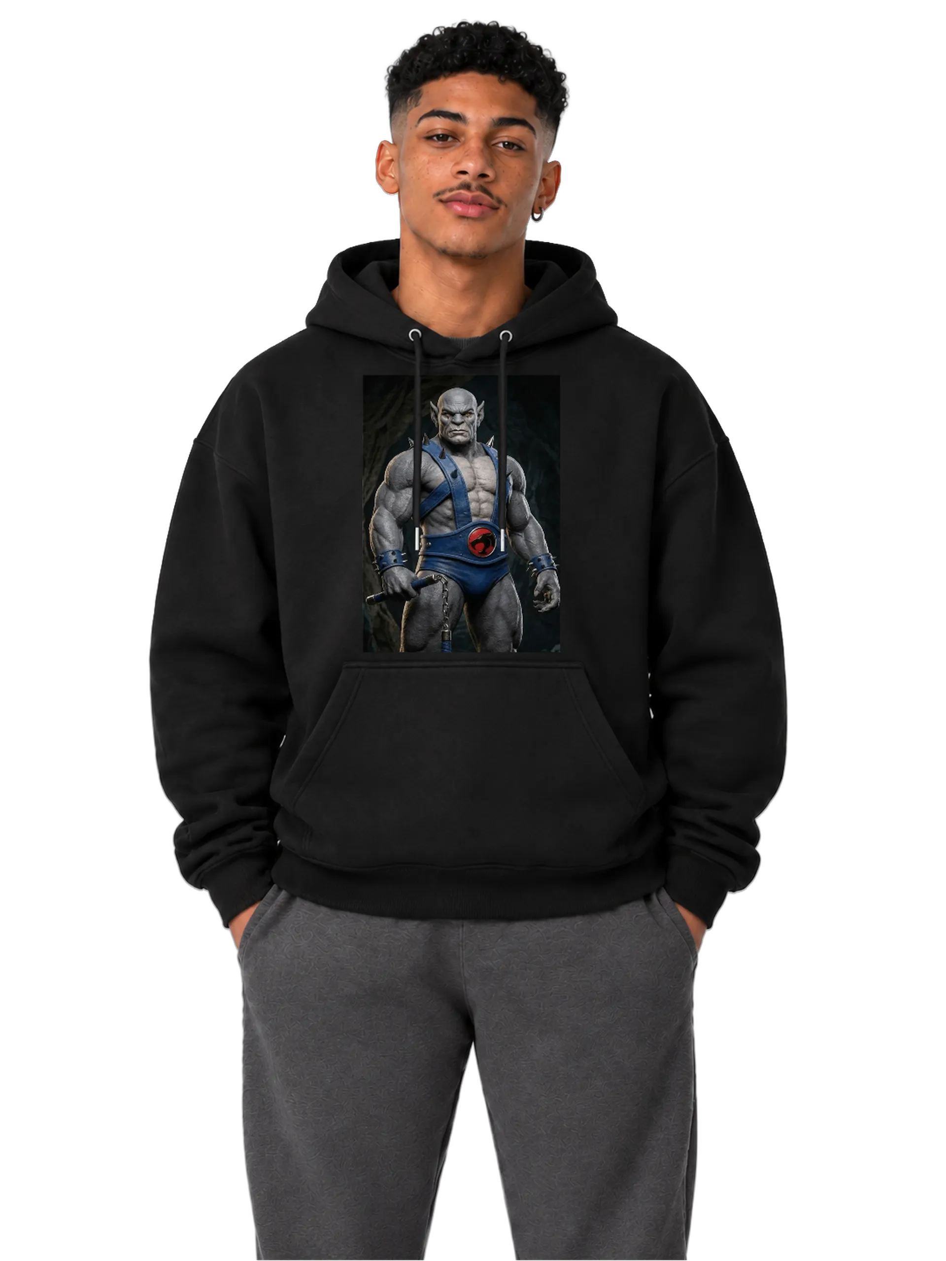 Blusa Moletom Canguru Orc Cinza Estilo Realista Azul e - Imagem 3