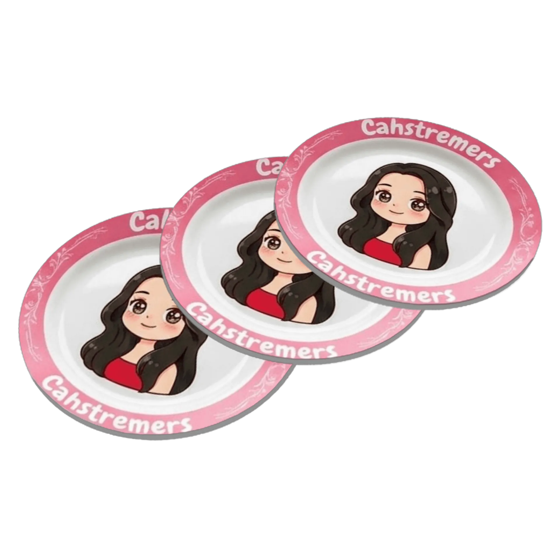 Porta-copo Chibi Cabelo Escuro Rosa MDF - Imagem 2