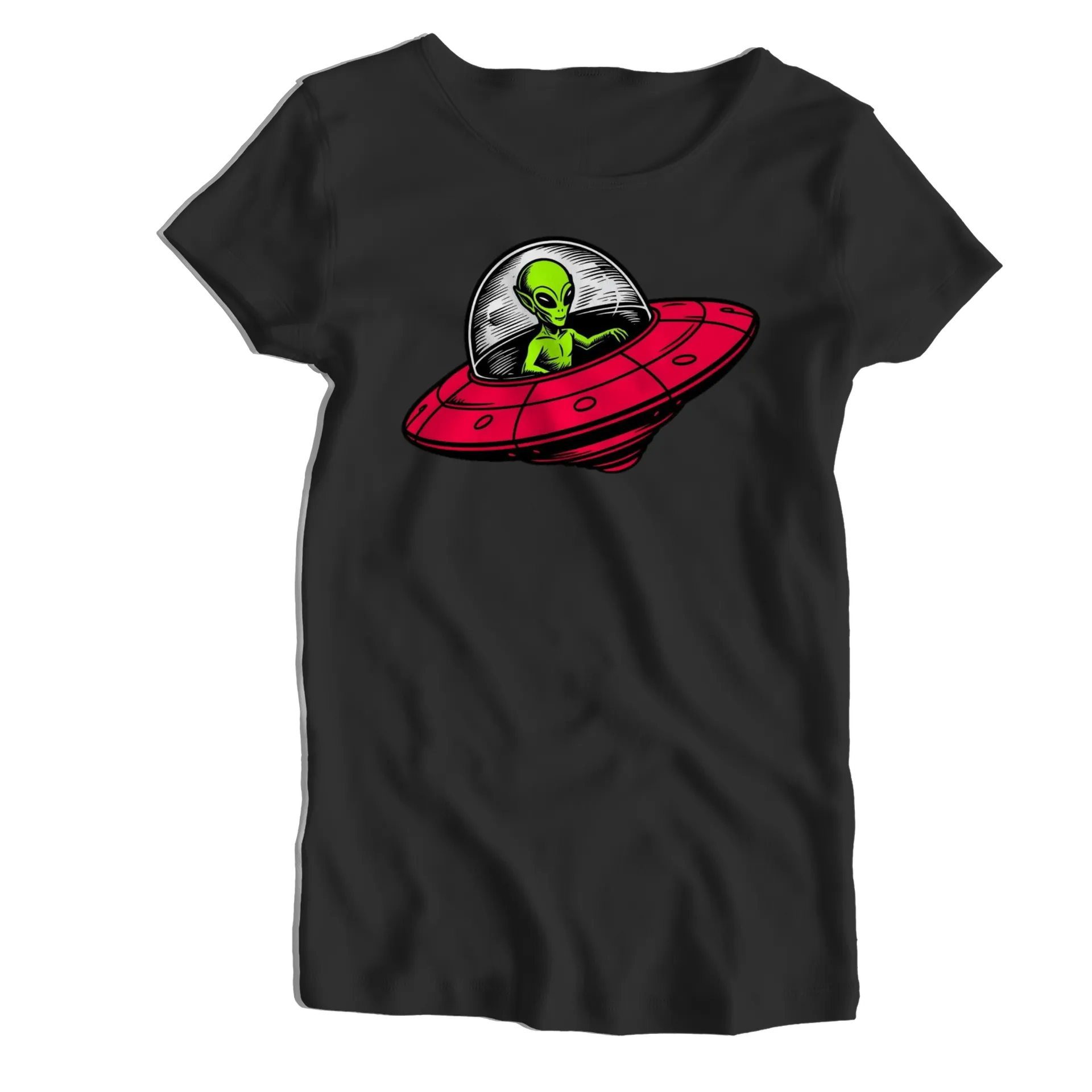 Camiseta Babylook Alienígena em Disco Voador Cartoon 100% - Imagem 1