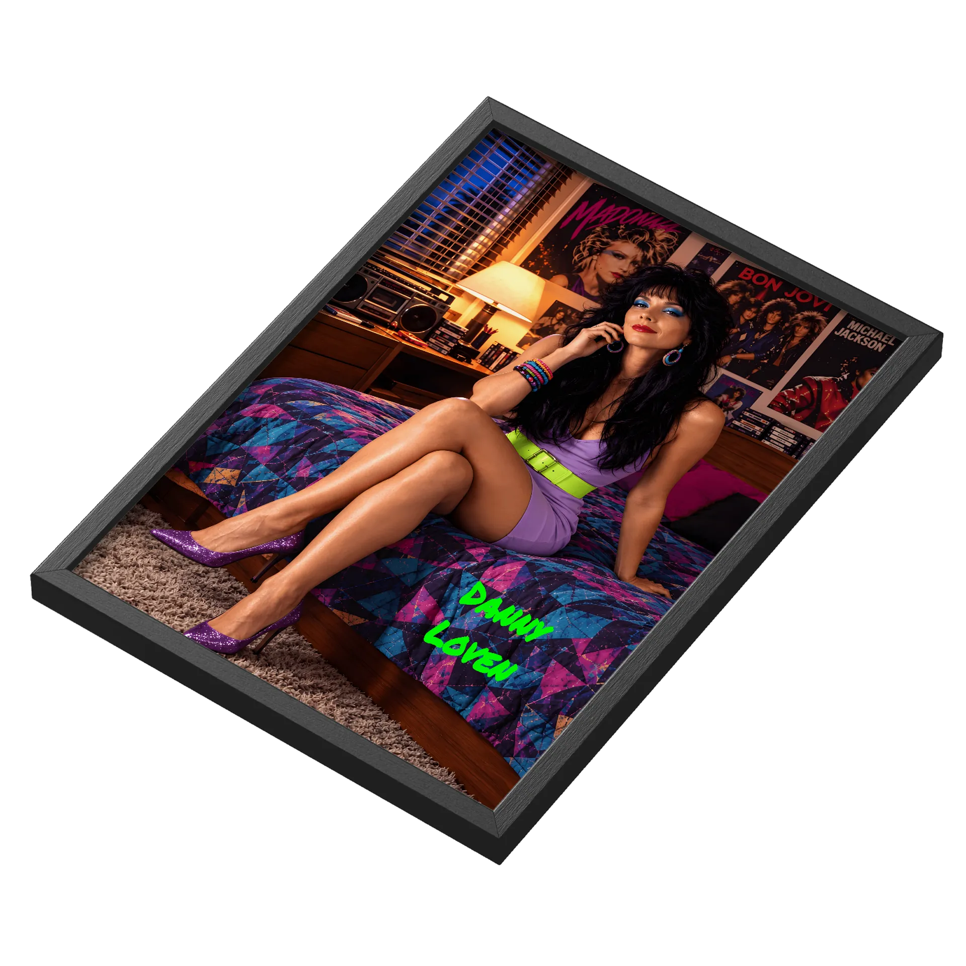 Quadro Gata do Anos 80 Neon A3 com Vidro MDF e Vidro - Imagem 3