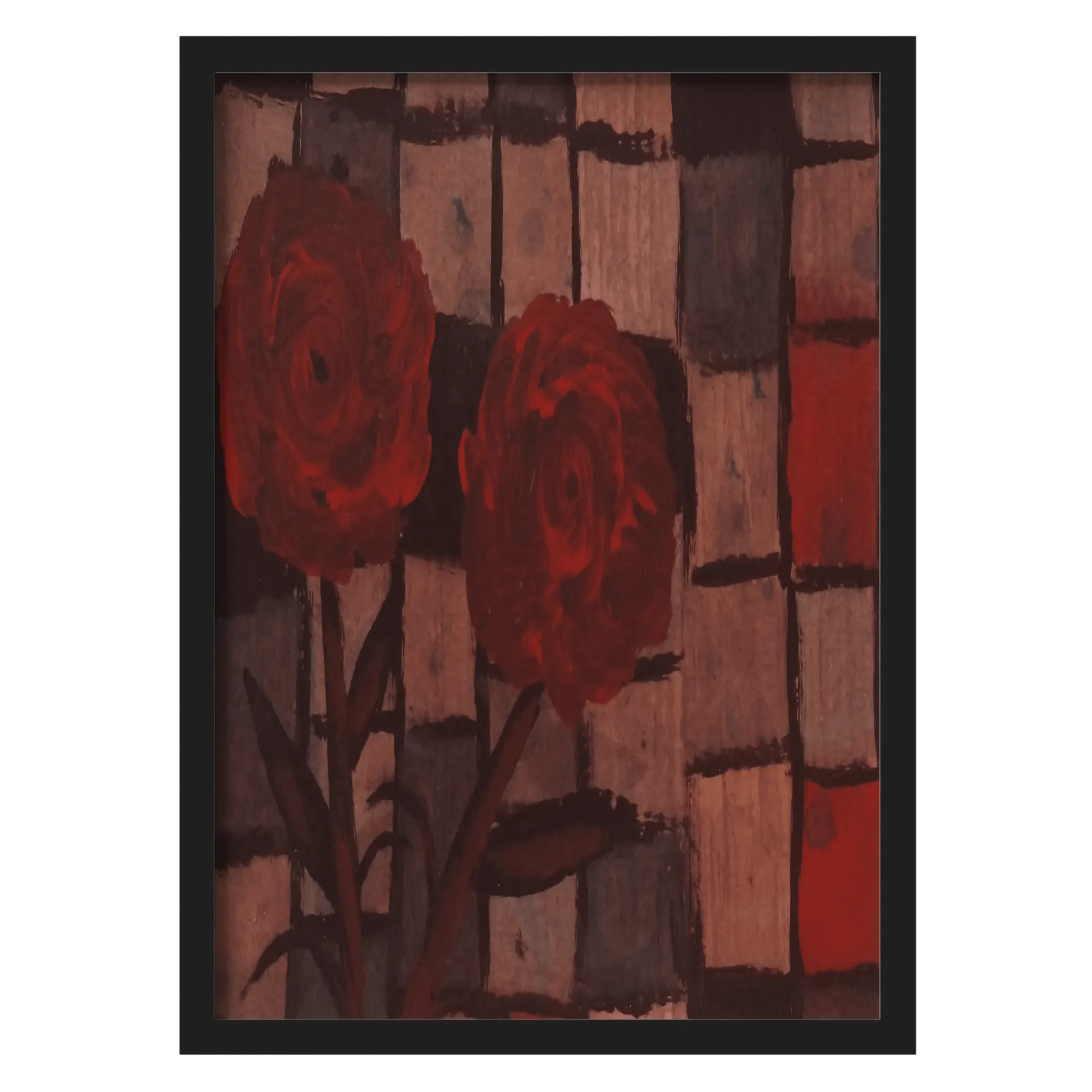 Quadro Rosas Vermelhas Pintura Abstrata A3 com Vidro - Imagem 1