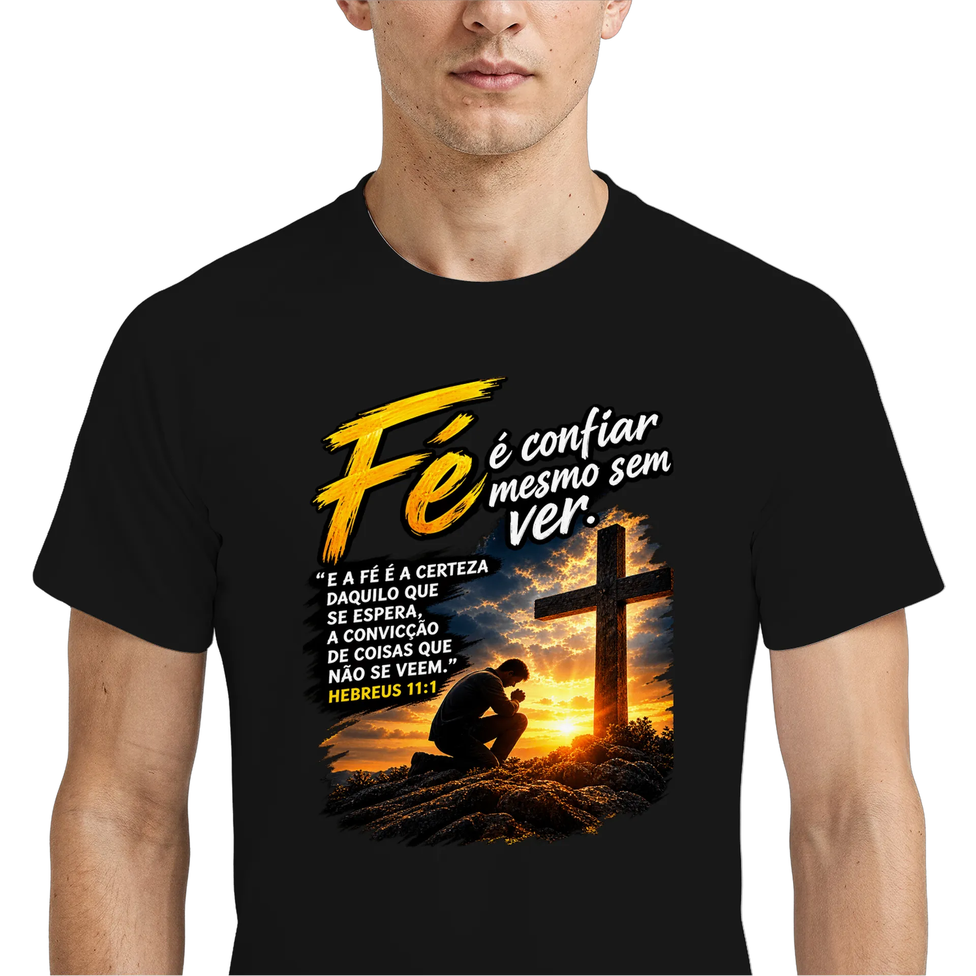 Camiseta Dry Fit Estampa Fé Cruz e Oração 100% Poliéster de Clube do Rafael Ungido  — imagem 4 de 6