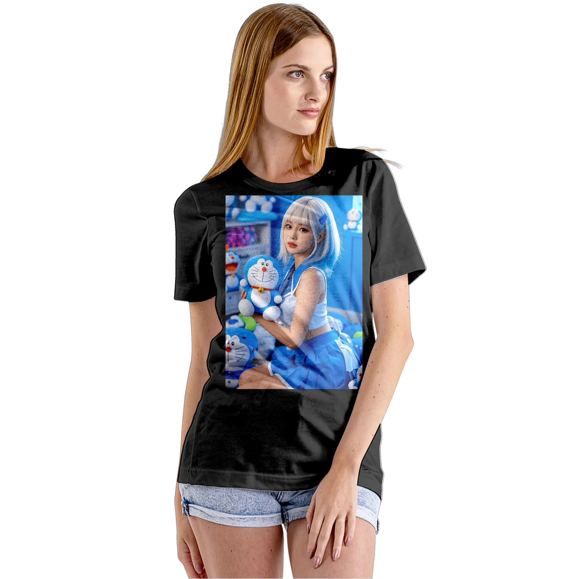 Camiseta Babylook Personagem Doraemon Azul 100% Algodão - Imagem 5