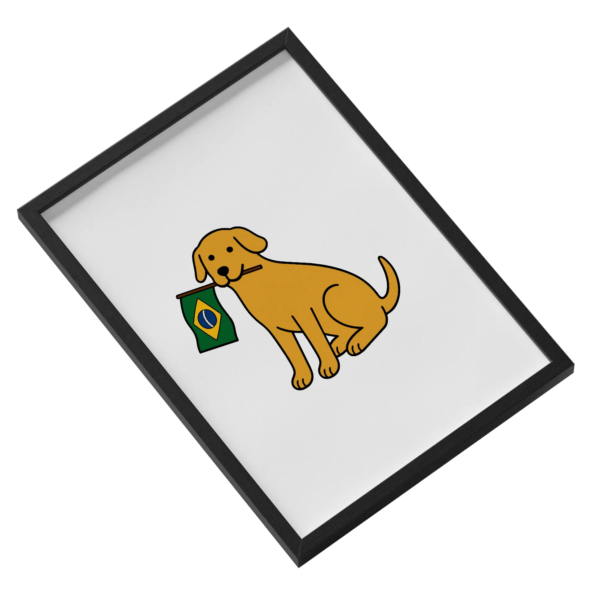 Quadro Cachorro Amarelo com Bandeira Brasil A3 MDF e Vidro - Imagem 2