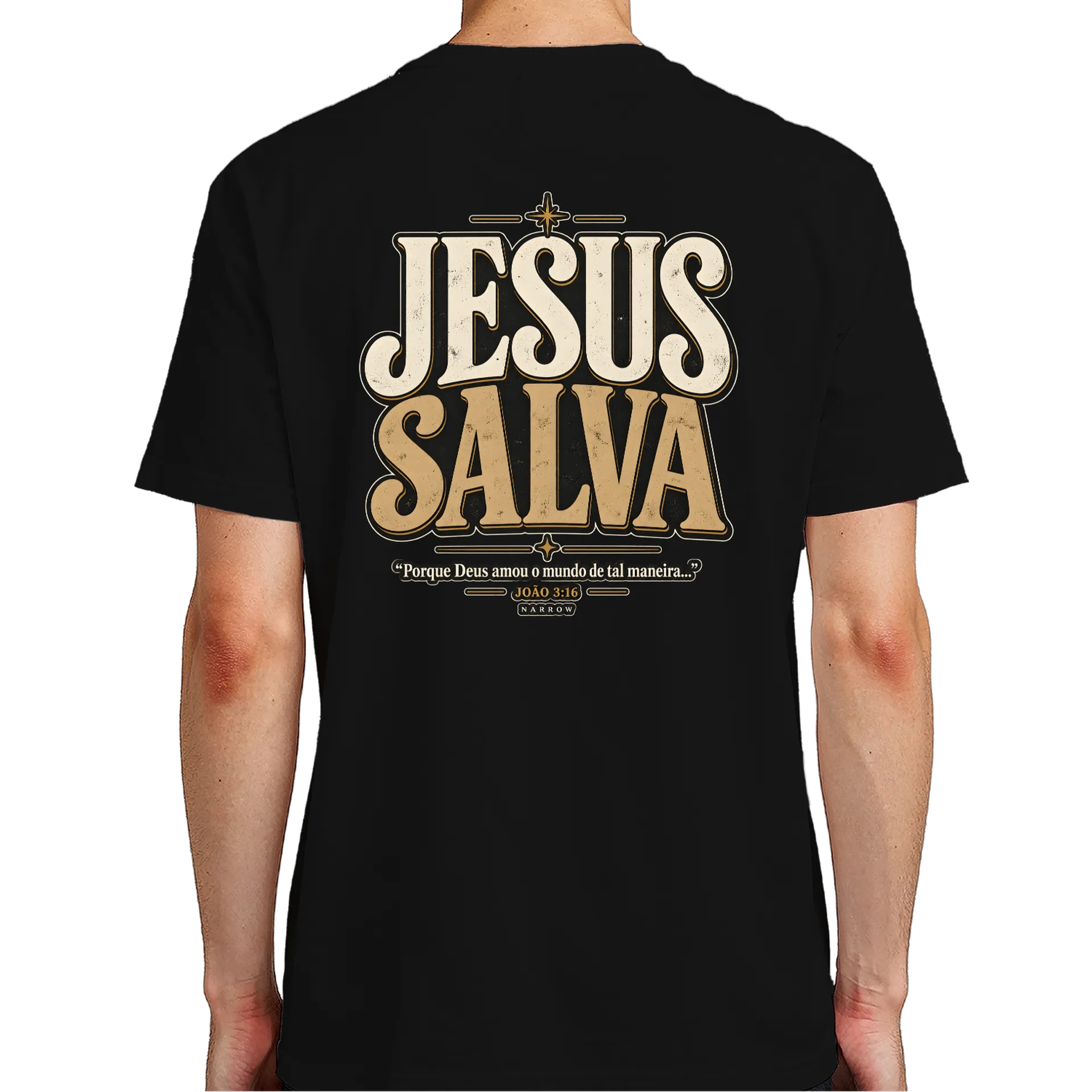 Camiseta Estampa Tipográfica Jesus Salva João 3:16 100% de NARROW — imagem 6 de 6