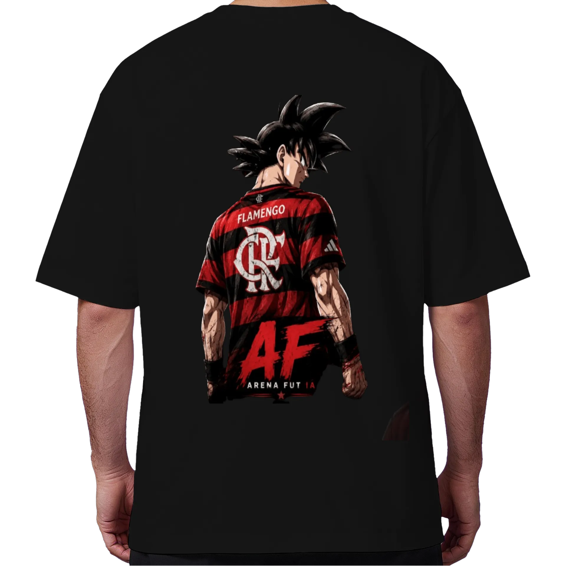 Camiseta Oversized Estampa Flamengo Estilo Anime Preto - Imagem 6
