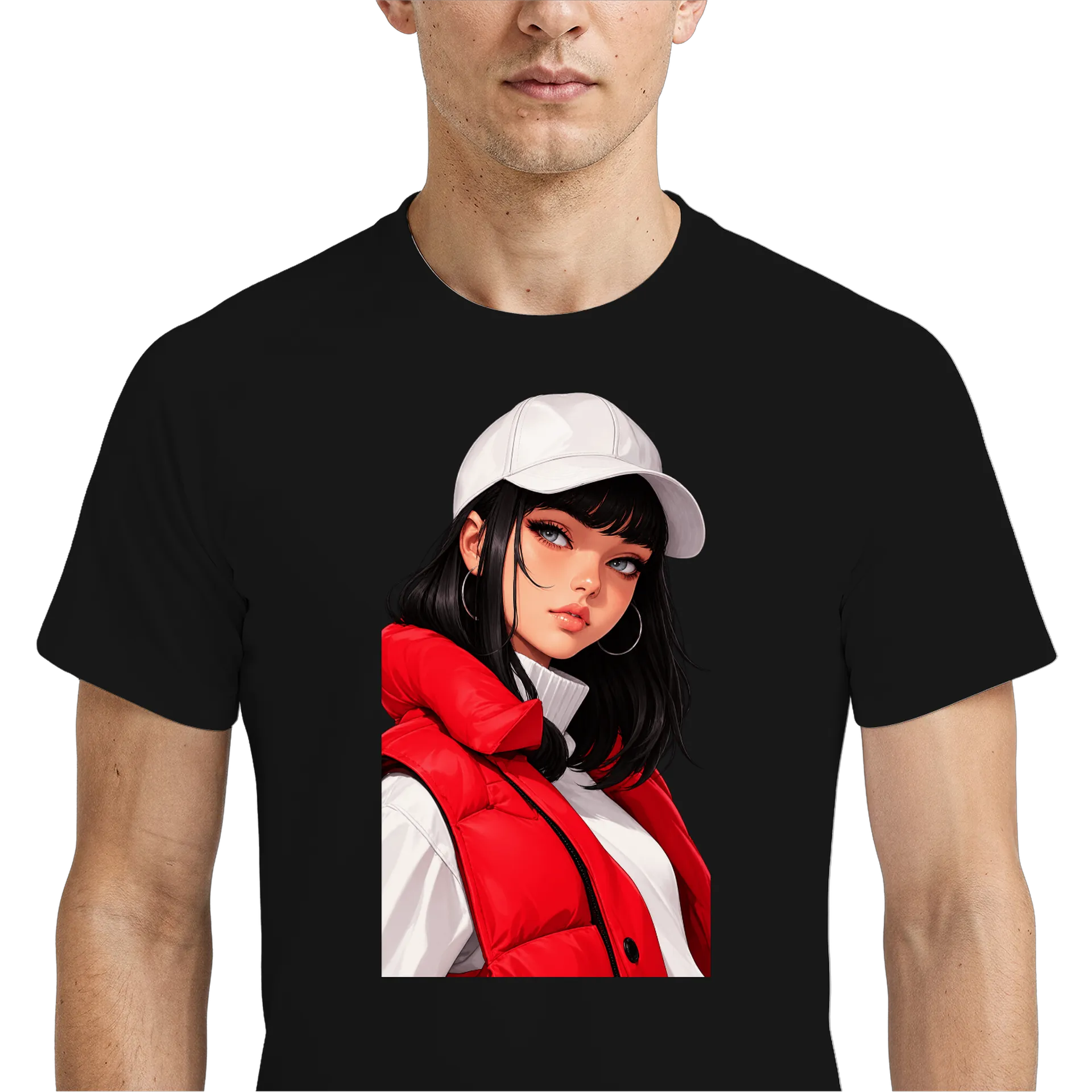 Camiseta Dry Fit Retrato Feminino Estilo Anime Vermelho e - Imagem 4