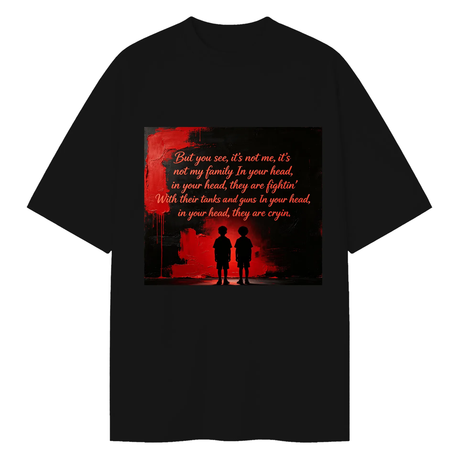 Camiseta Oversized Texto Poético Estampa Vermelho Preto - Imagem 1