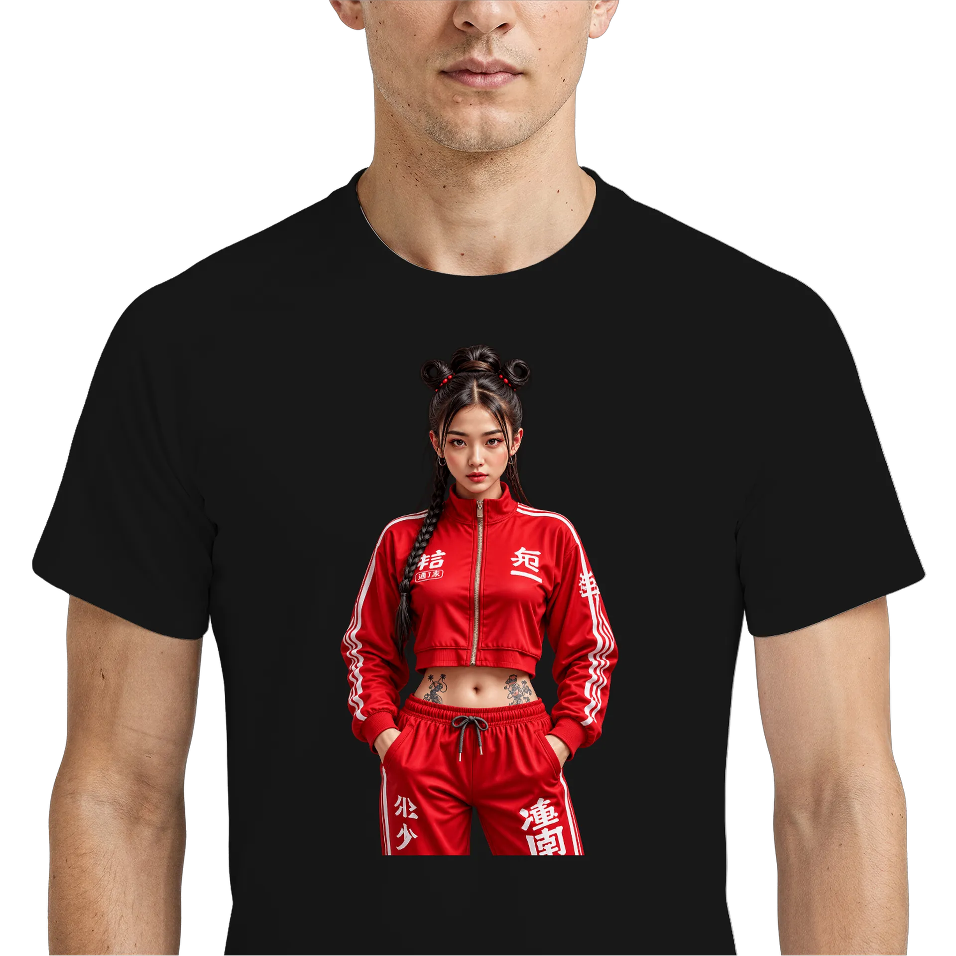 Camiseta Dry Fit Retrato Feminino Jaqueta Vermelha Esportiva - Imagem 4