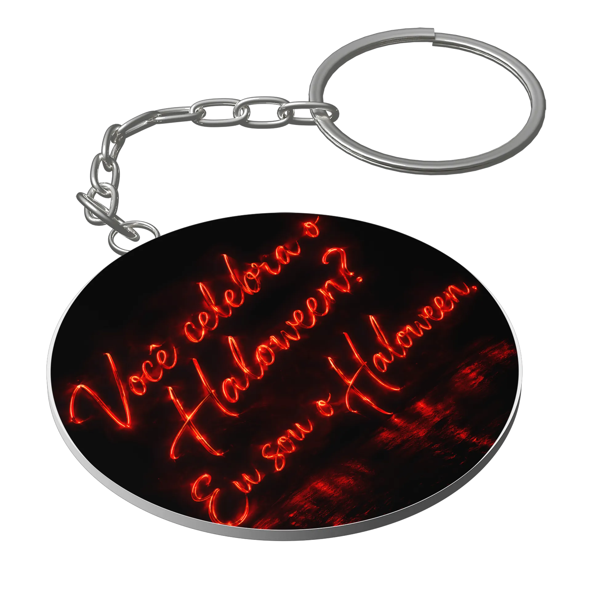 Chaveiro MDF Frase Halloween Neon Vermelho 'Você Celebra o - Imagem 1