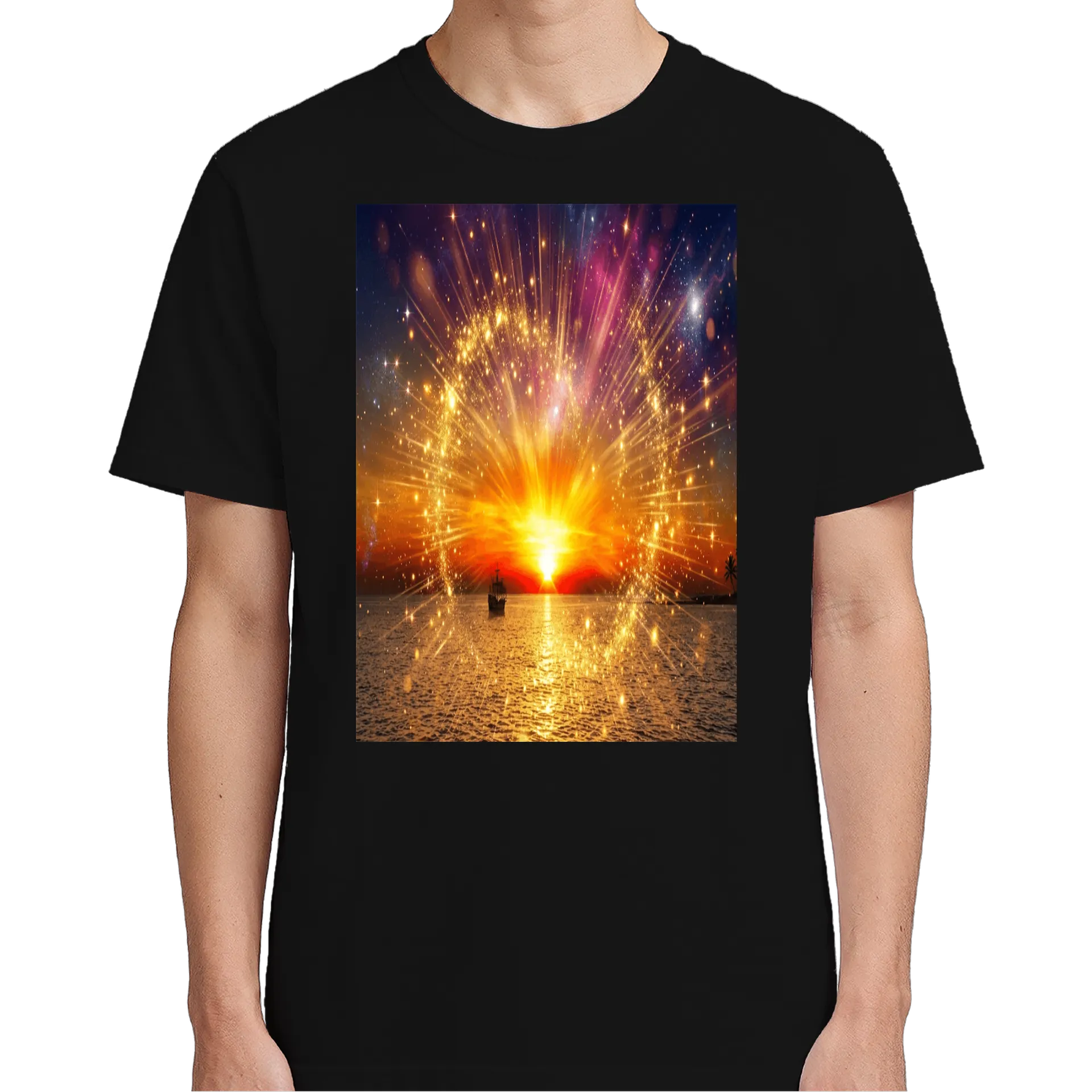 Camiseta Pôr do Sol no Mar com Navio 100% Algodão - Imagem 4