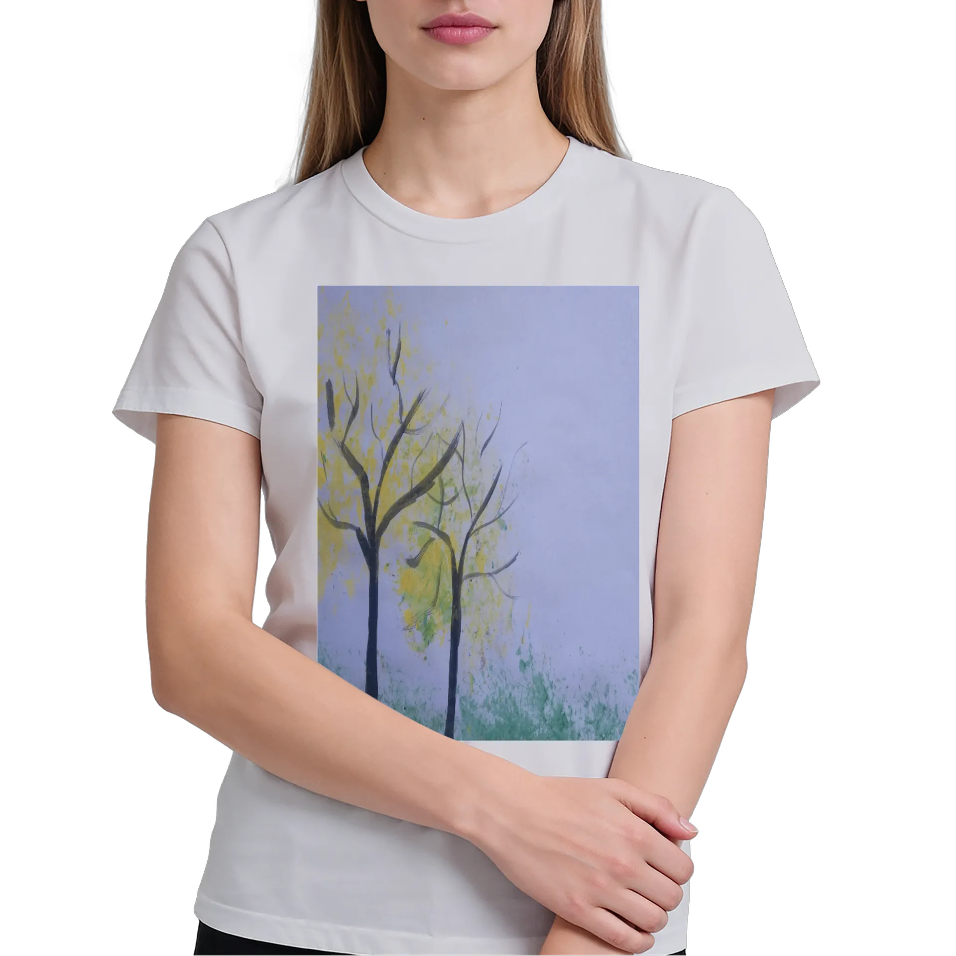 Camiseta Árvores Abstratas Amarelas e Verdes 100% Algodão - Imagem 3