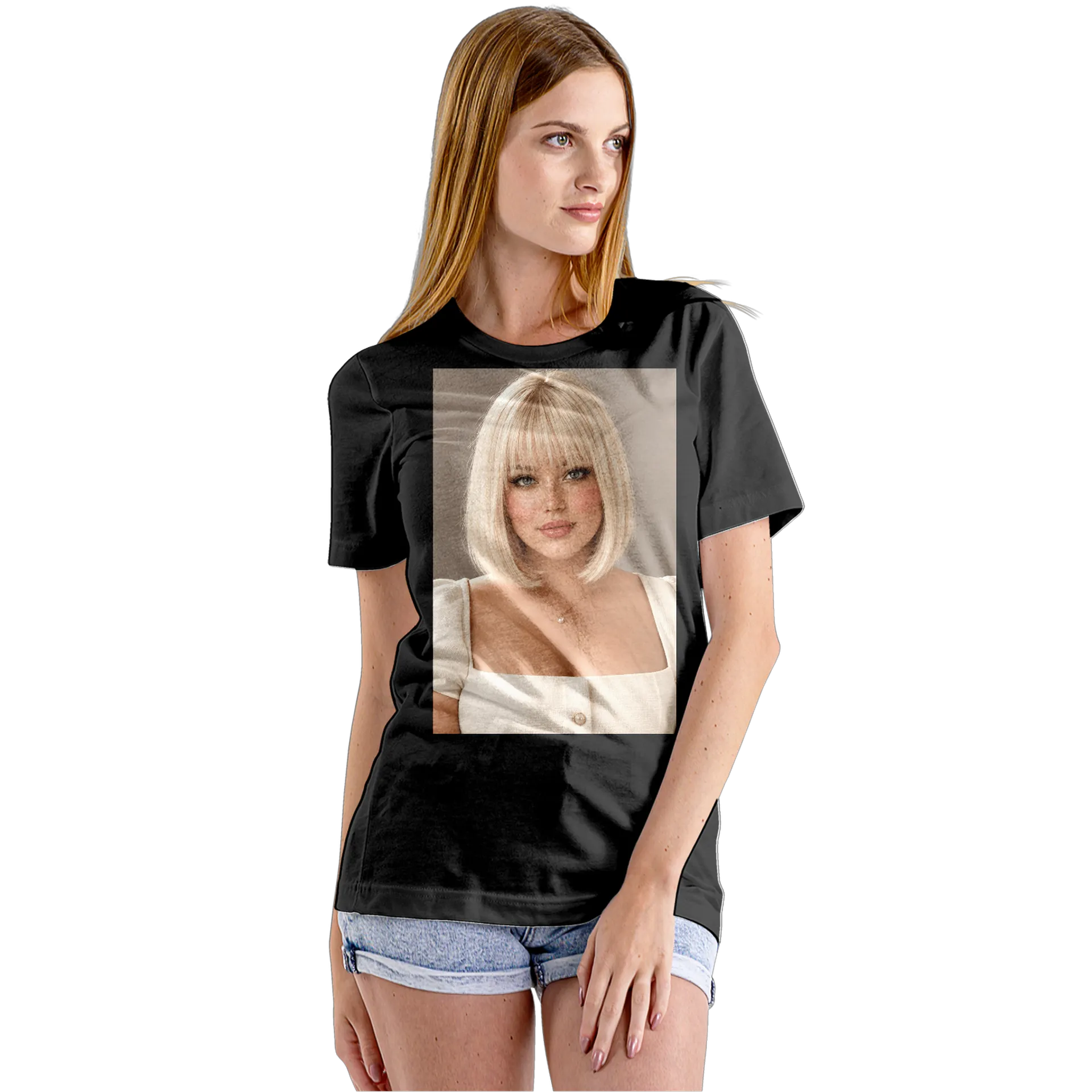 Camiseta Babylook Retrato Feminino Realista 100% Algodão - Imagem 5