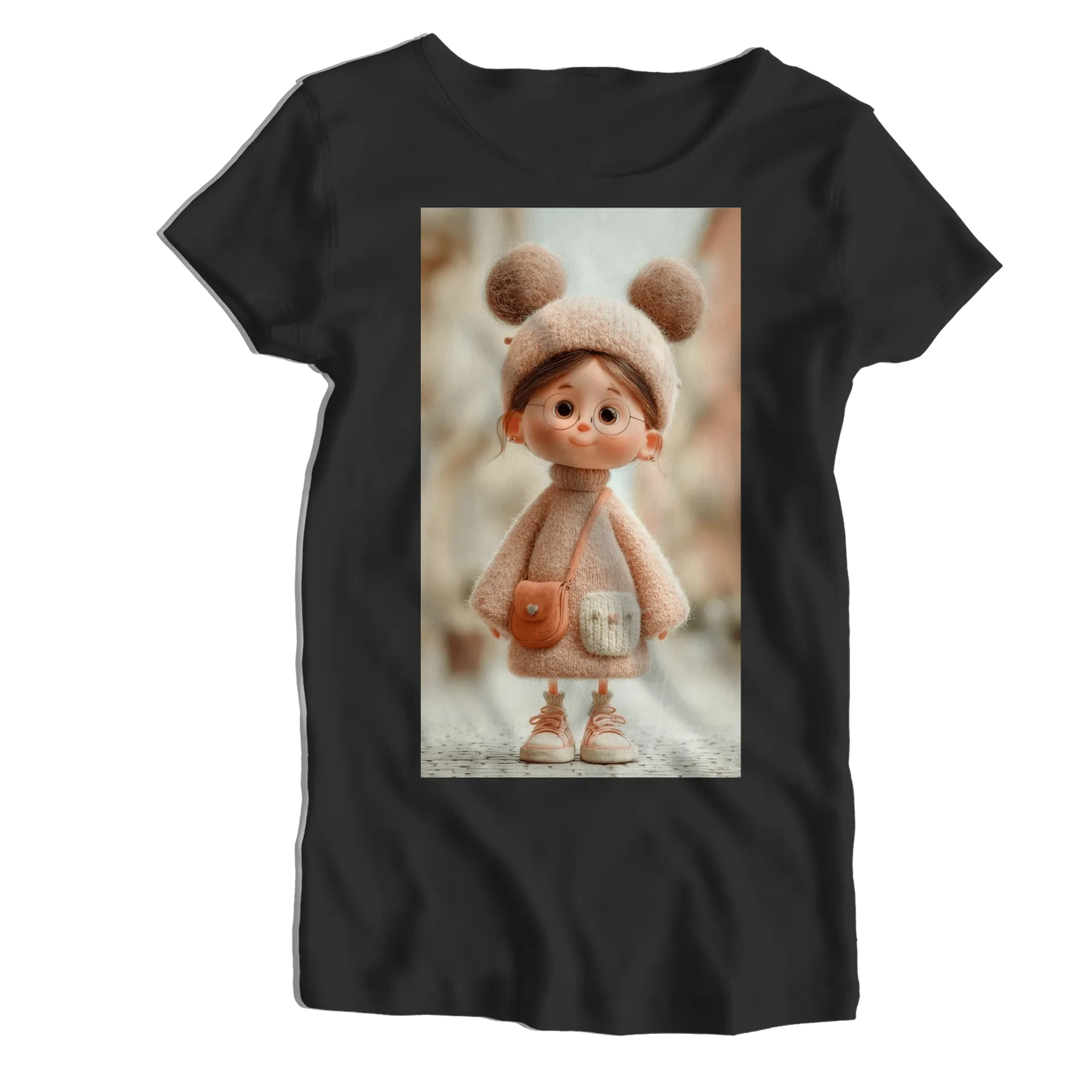 Camiseta Babylook Menina de Óculos com Gorro de Orelhas - Imagem 1