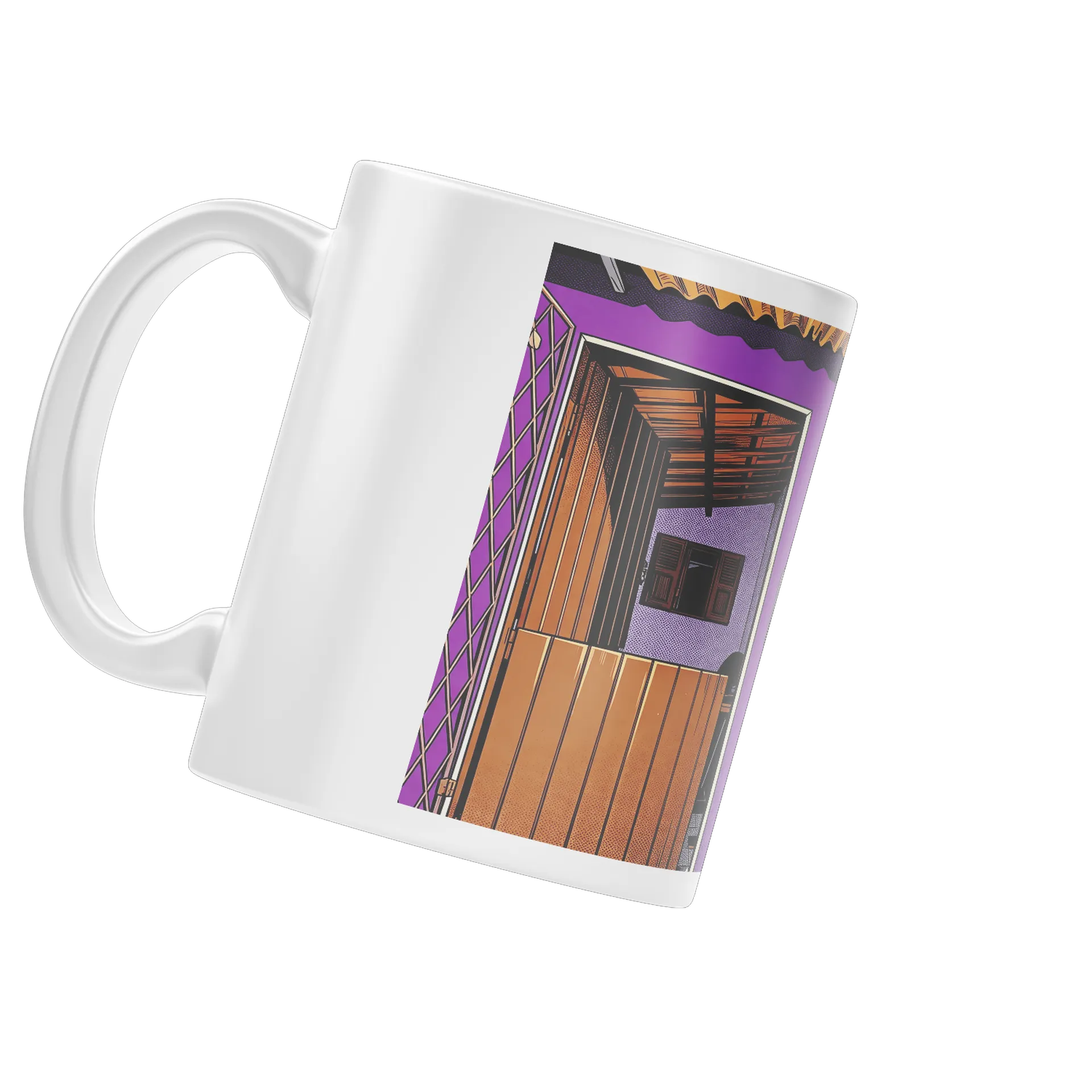 Caneca Ladrilho Preto Laranja Porta 325ml - Imagem 4
