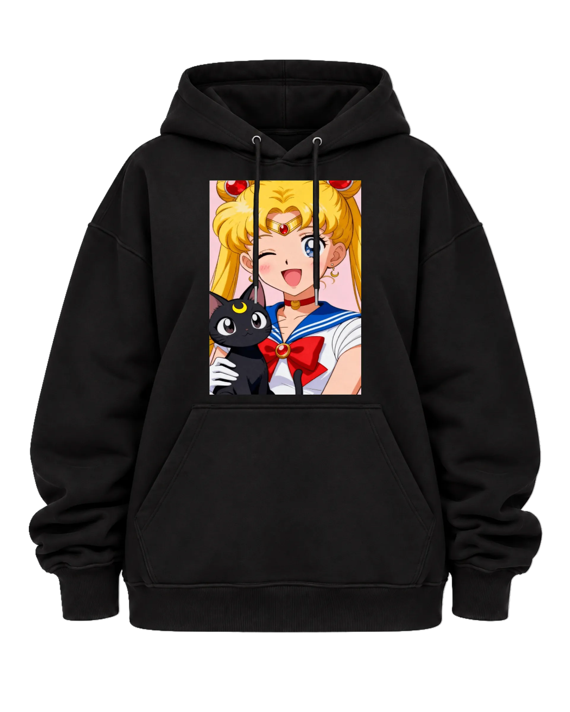Blusa Moletom Sailor Moon com Gato Preto Anime Canguru - Imagem 5