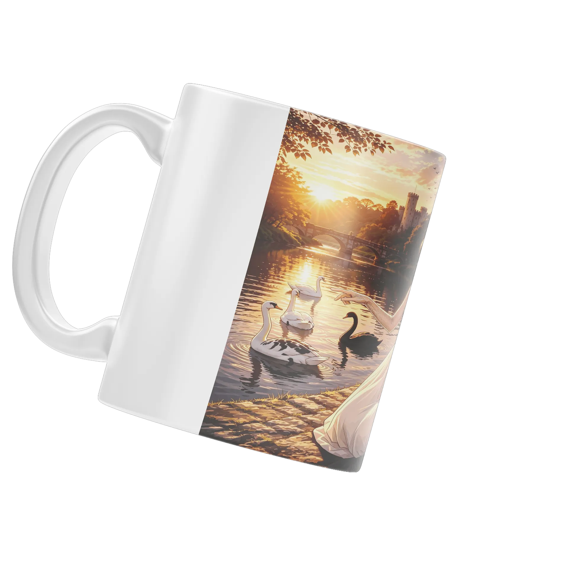 Caneca Porcelana Mulher Cisne Lago Paz 325ml - Imagem 4