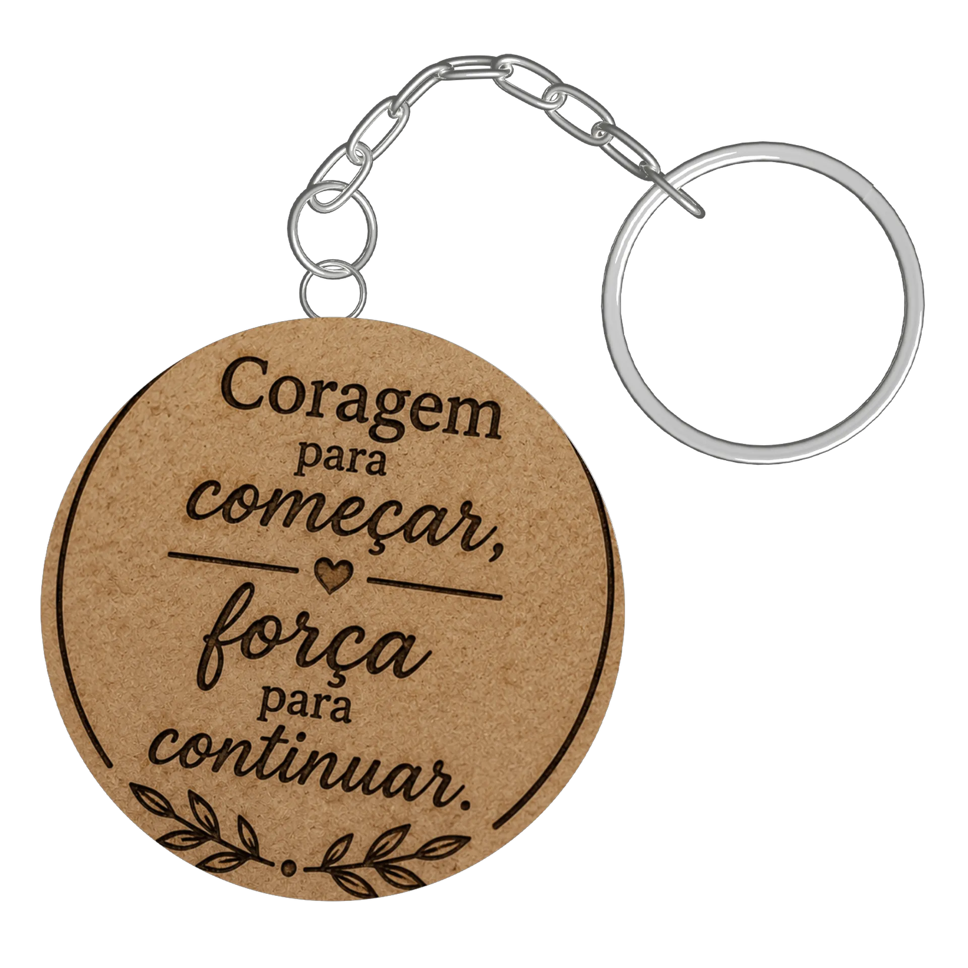 Chaveiro MDF Mensagem Coragem para Começar Estampa Madeira - Imagem 3