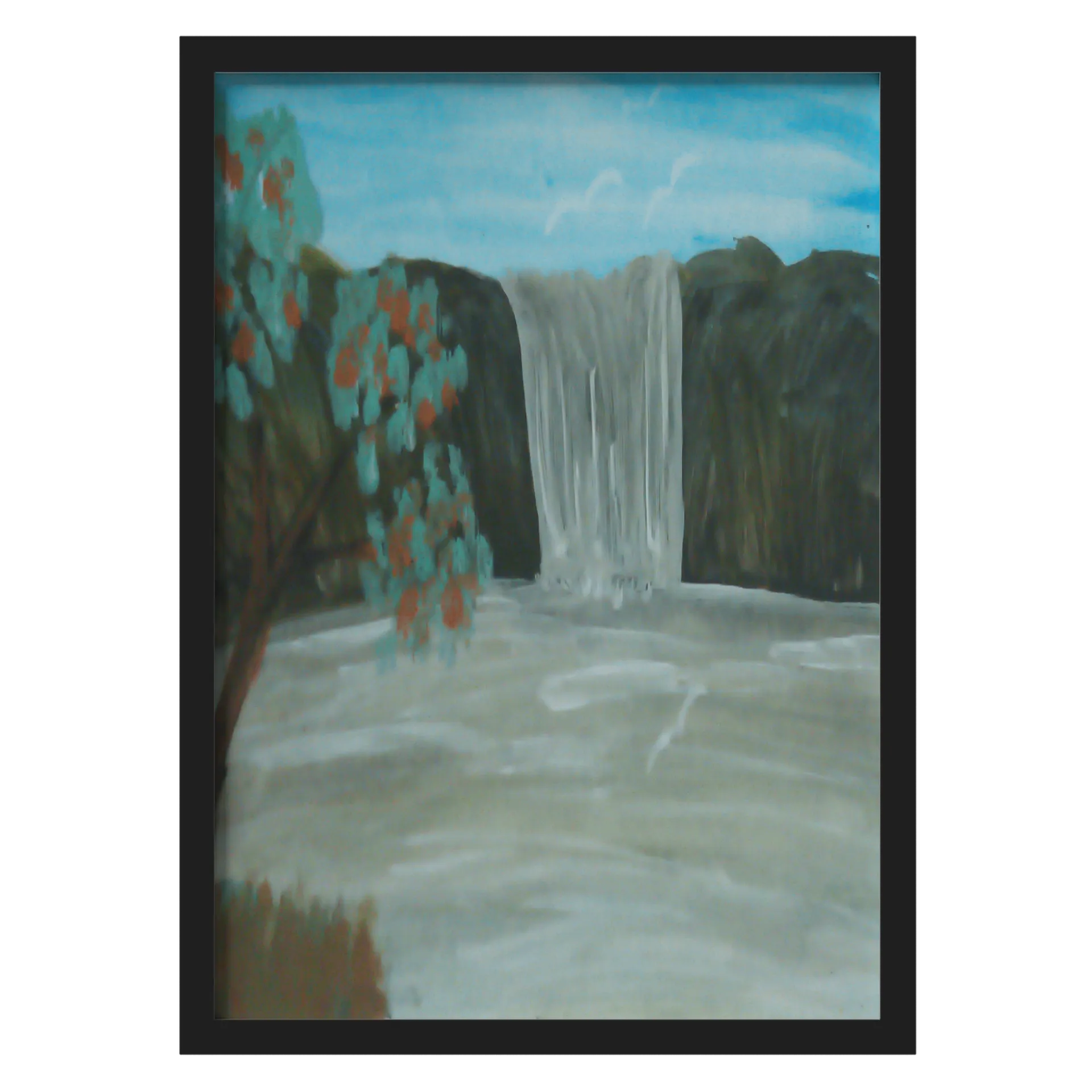 Quadro Paisagem com Cachoeira Pintura A3 com Vidro - Imagem 1