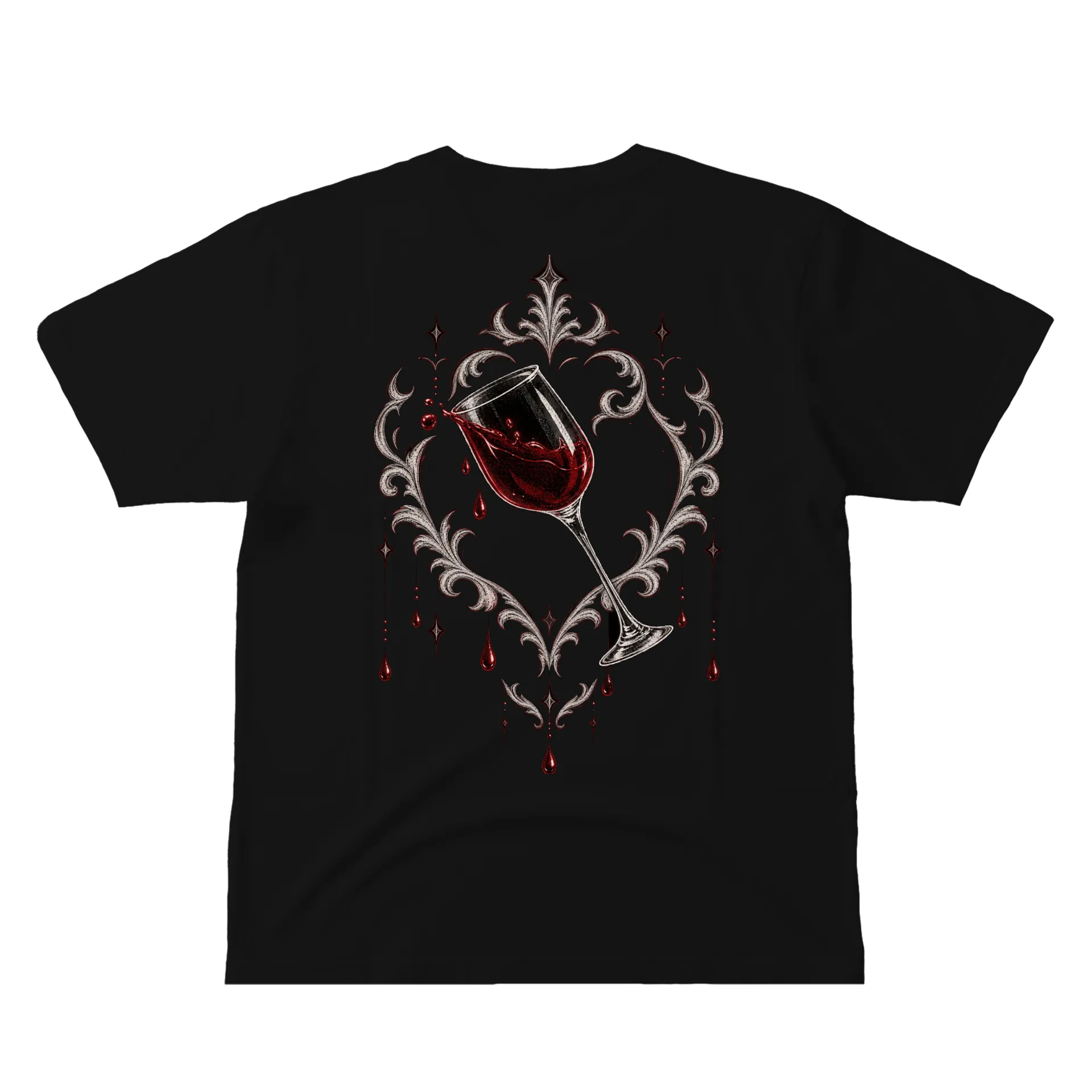 Camiseta Taça com Vinho Tinto Estilo Ornamental 100% Algodão - Imagem 1