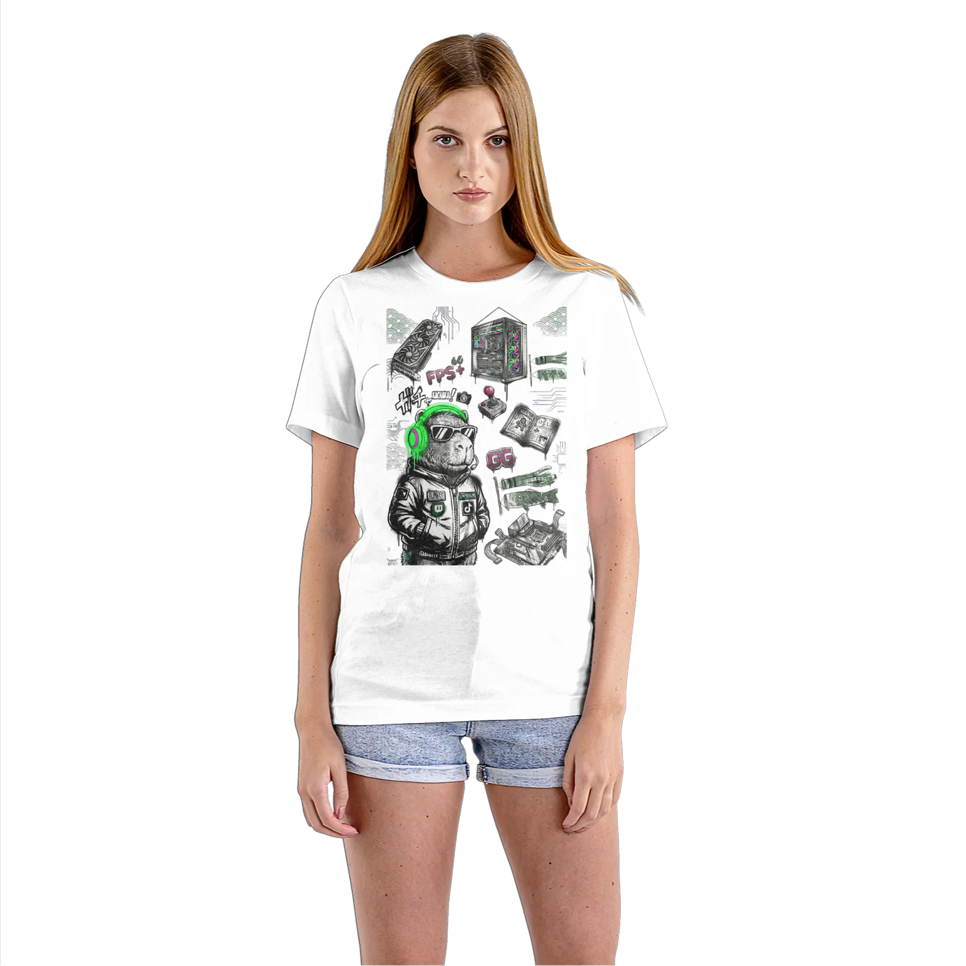 Camiseta Babylook Capivara Gamer Estampa Personalizada - Imagem 3