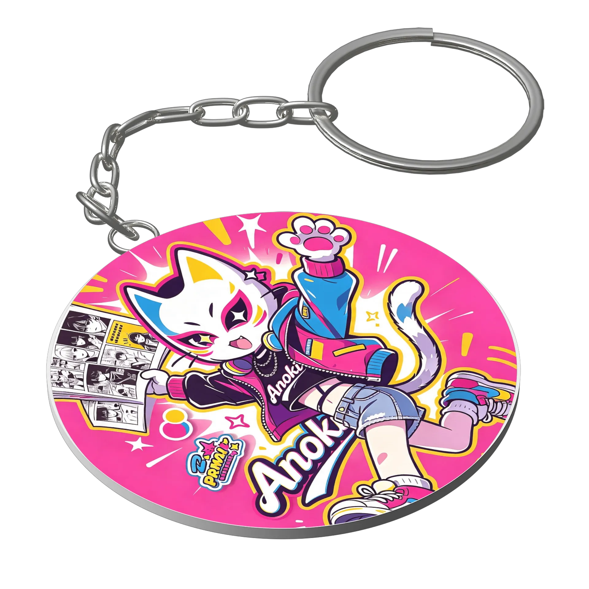 Chaveiro MDF Anoki Gata de Máscara Estilo Anime Colorido de anoki — imagem 1 de 3