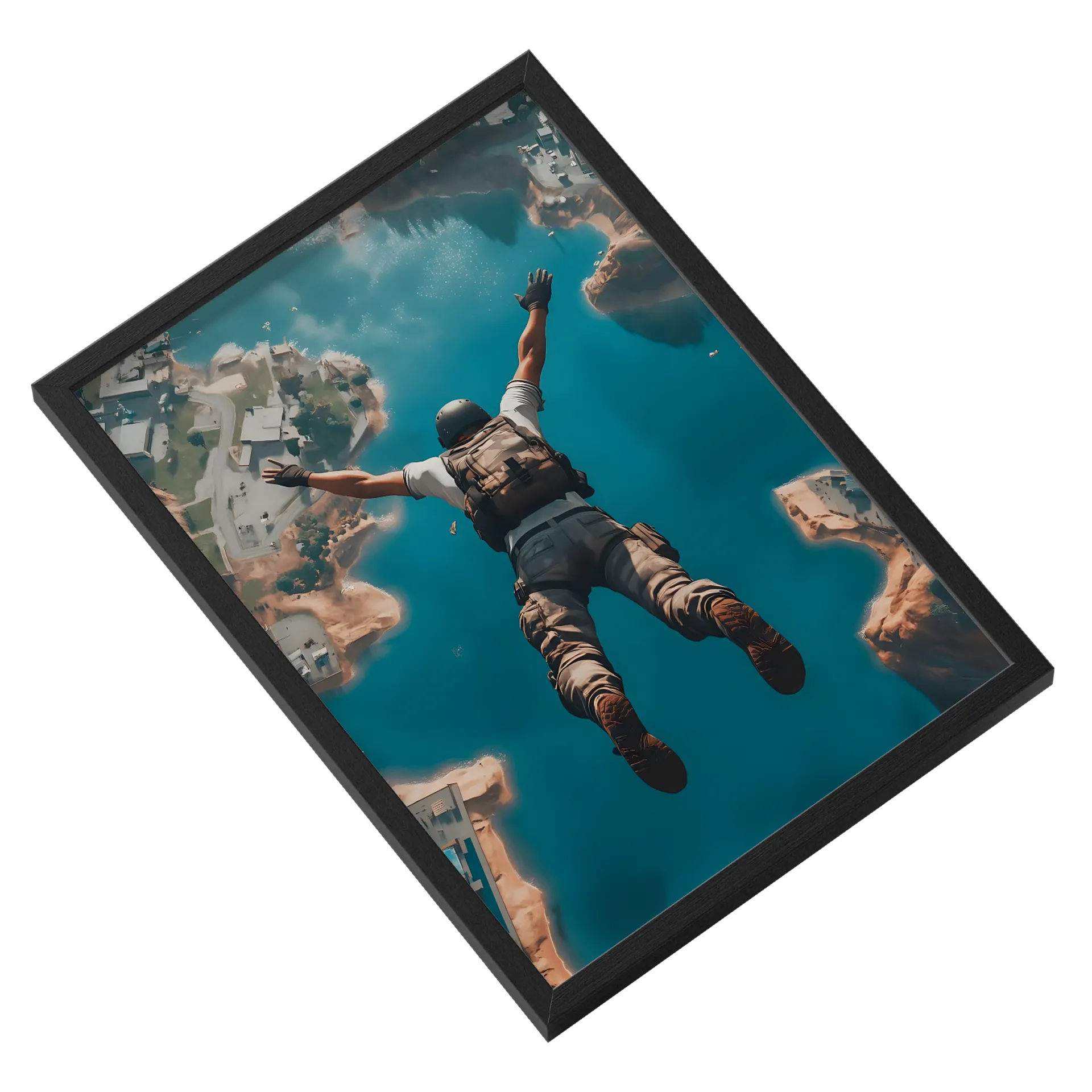 Quadro Paraquedista sobre Lago Azul A3 com Vidro - Imagem 2