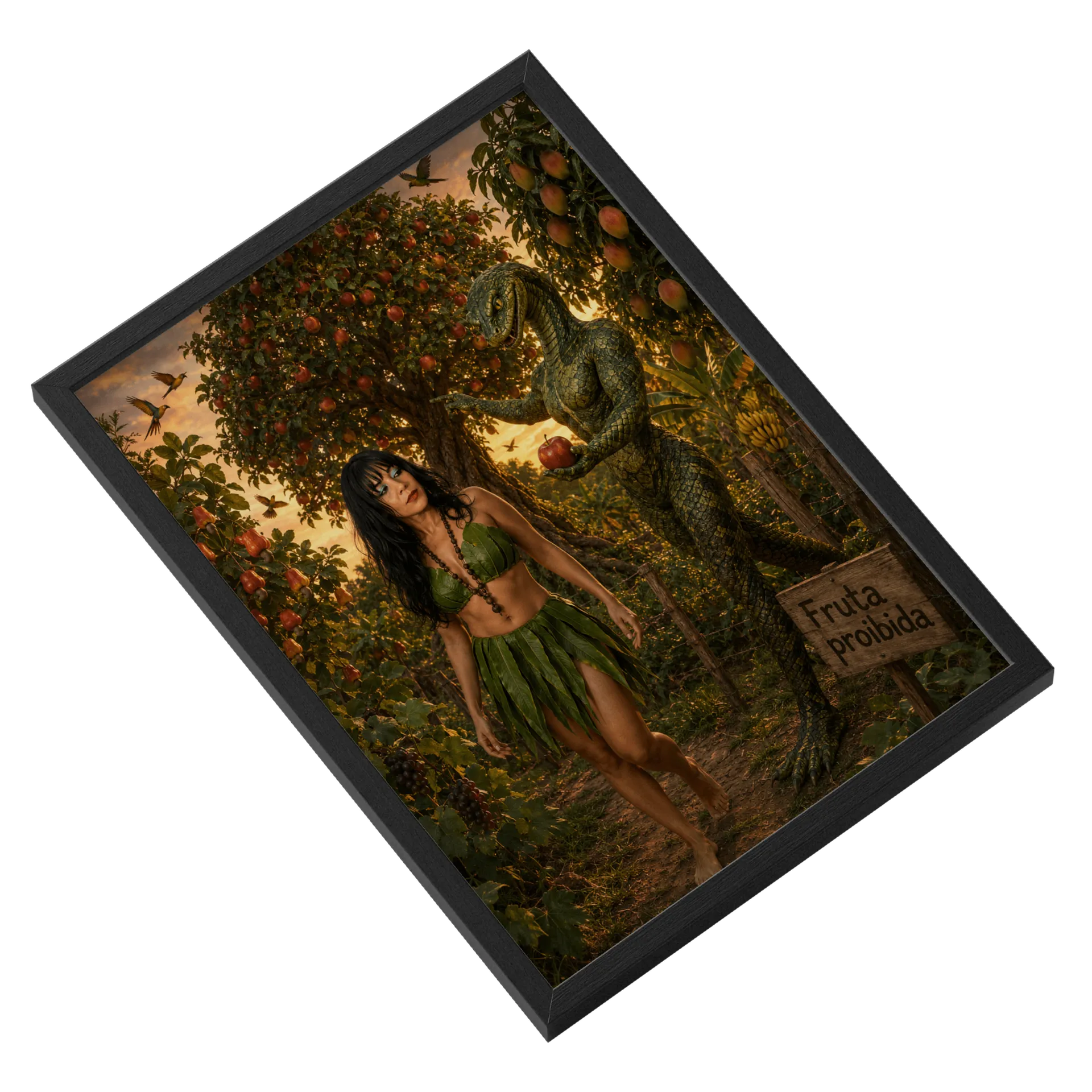 Quadro Fantasia Jungle Mulher Voadora A3 MDF e Vidro - Imagem 2