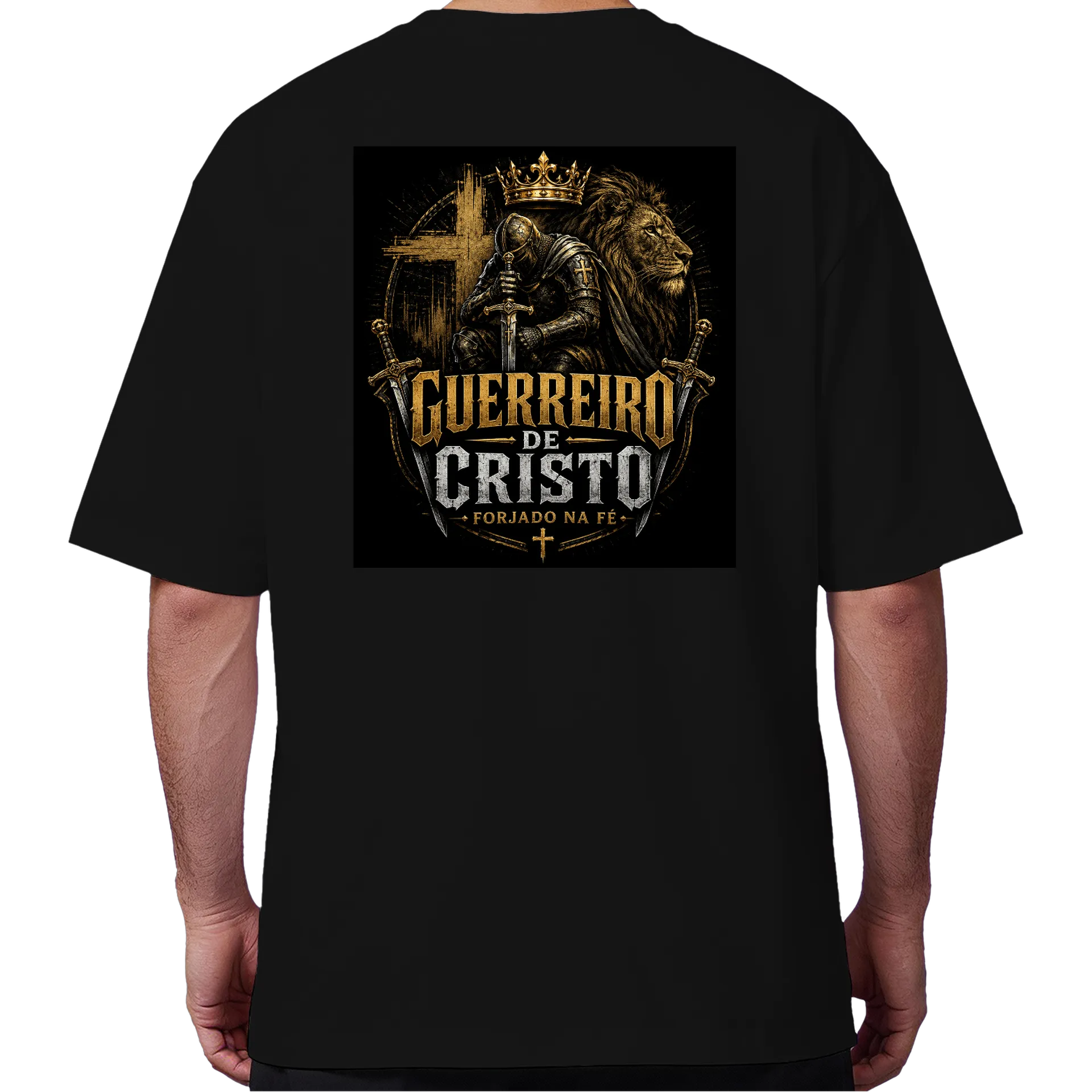 Camiseta Oversized Guerreiro de Cristo Preto 100% Algodão - Imagem 6