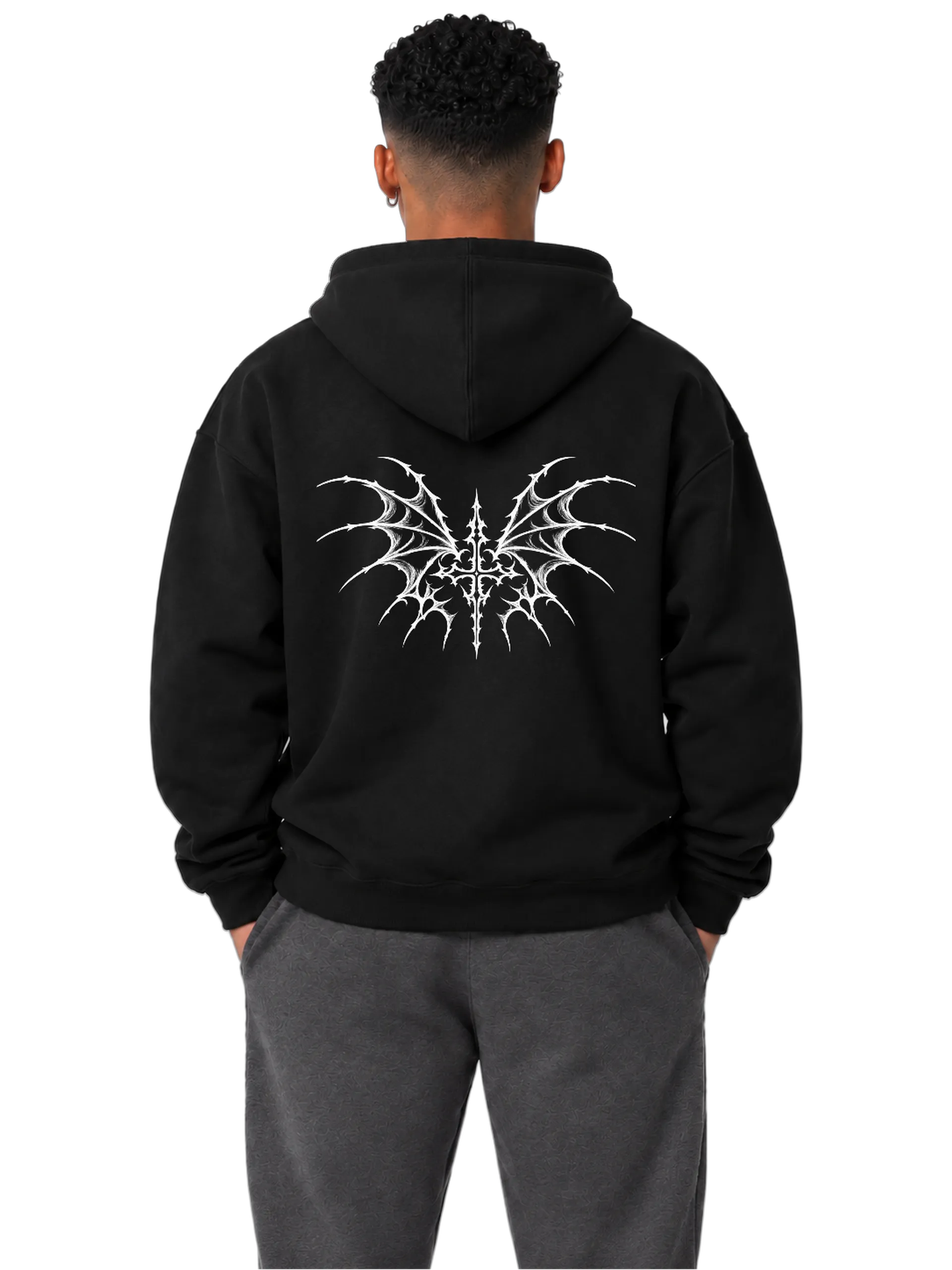 Blusa Moletom Canguru Asa Ornamental Monocromática Felpada - Imagem 4