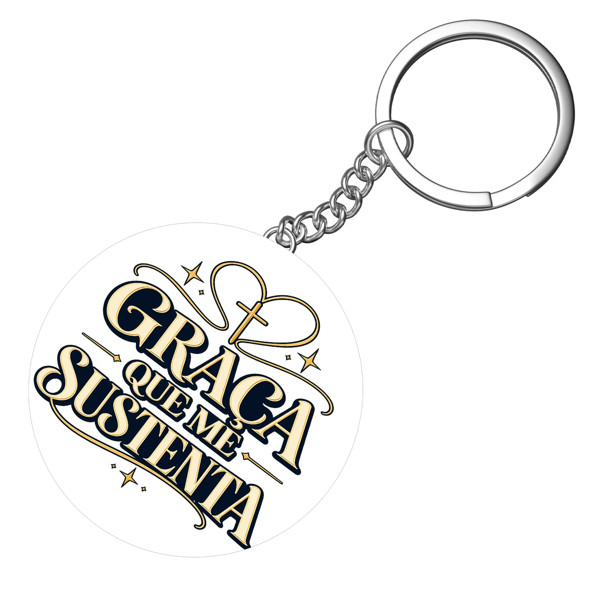 Chaveiro MDF Tipográfico Graça Que Me Sustenta Dourado e de Pedro Assis — imagem 3 de 3
