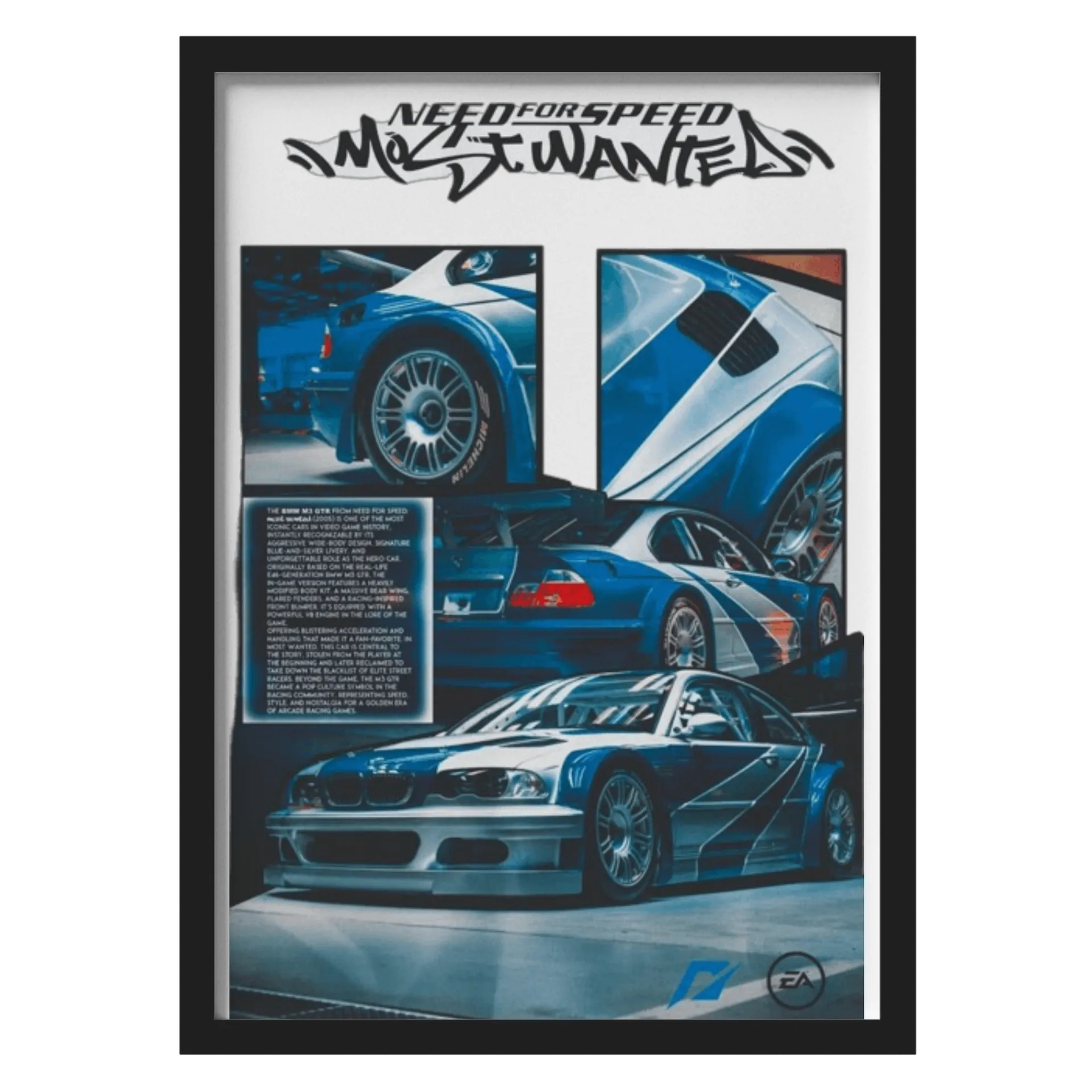 Quadro Need for Speed BMW M3 GTR A3 MDF e Vidro - Imagem 1