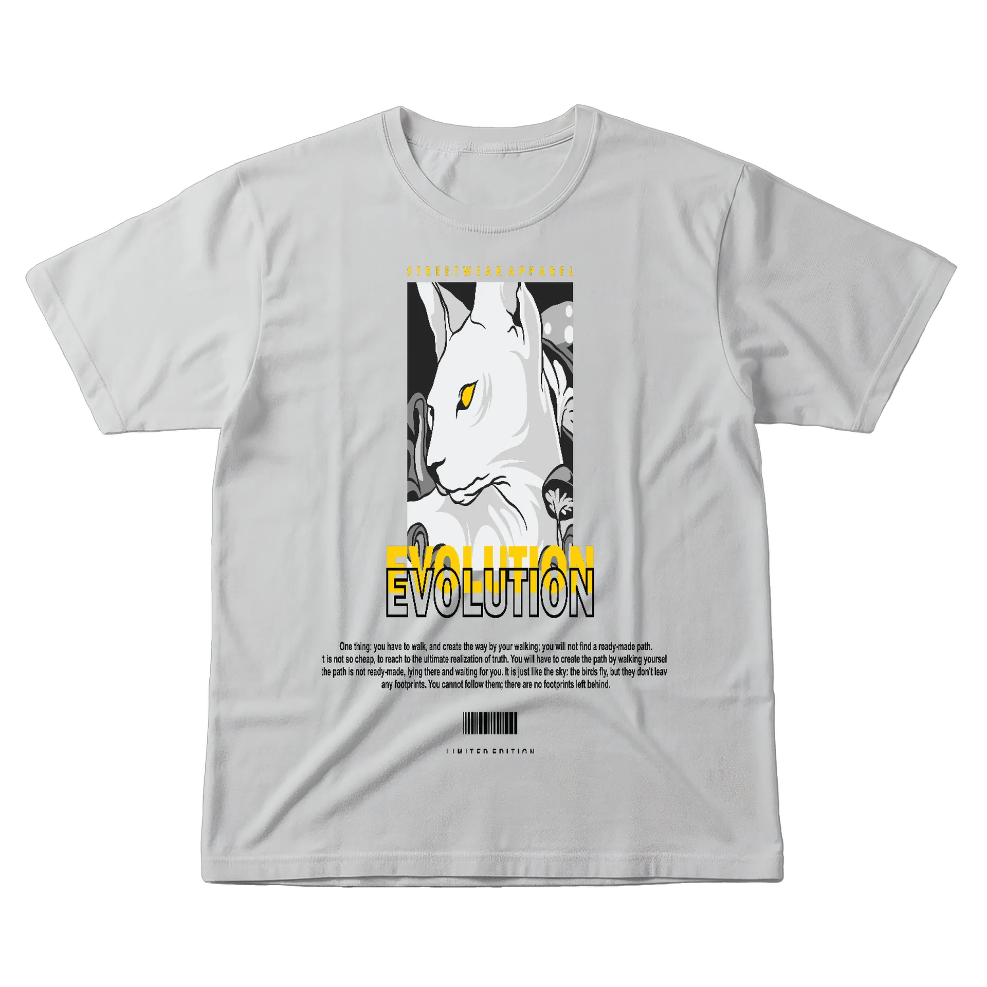 Camiseta Gato Branco Estampa Evolução 100% Algodão - Imagem 1