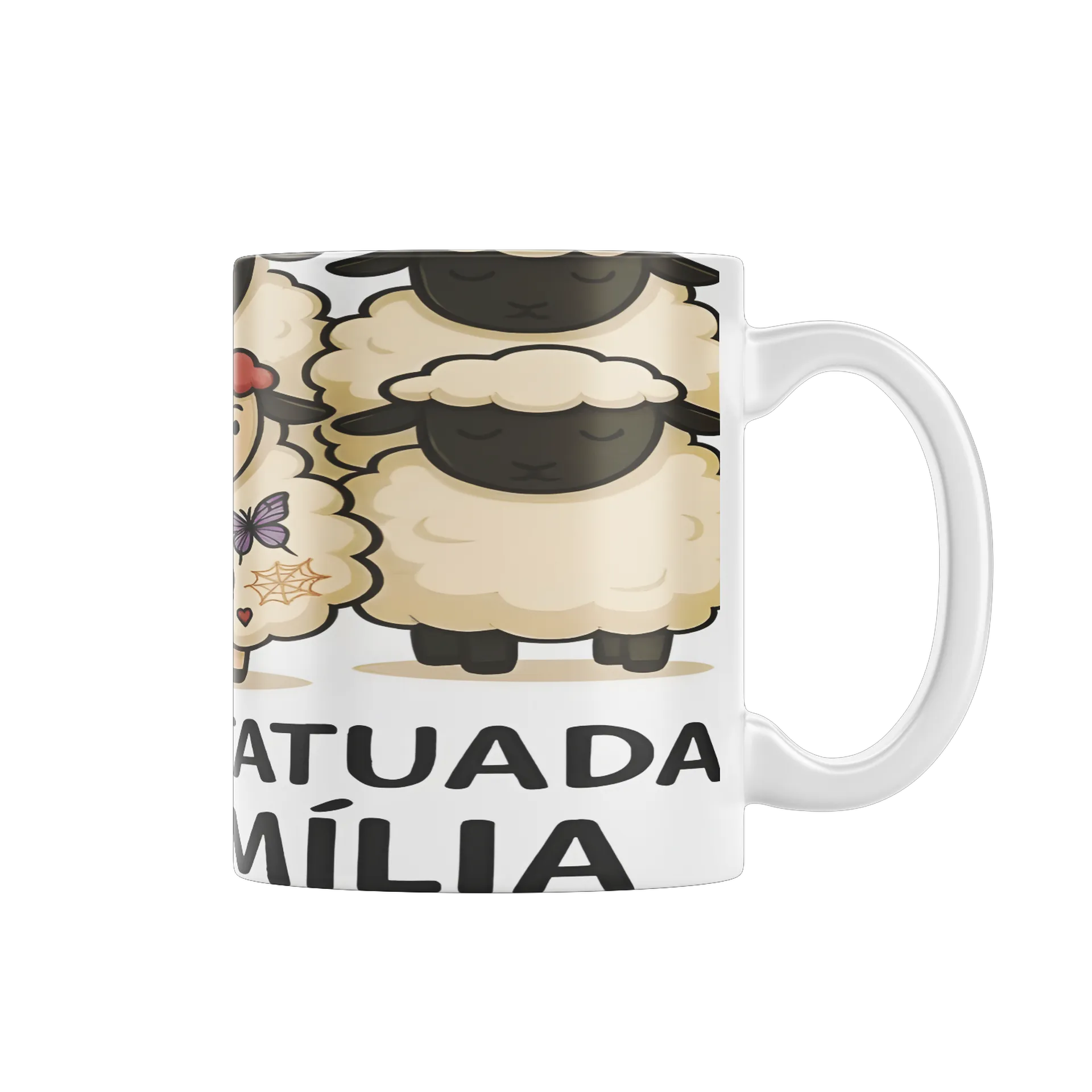 Caneca Ovelha Tatuada Estampa Cartoon 325ml de Garagem ruiva — imagem 1 de 4