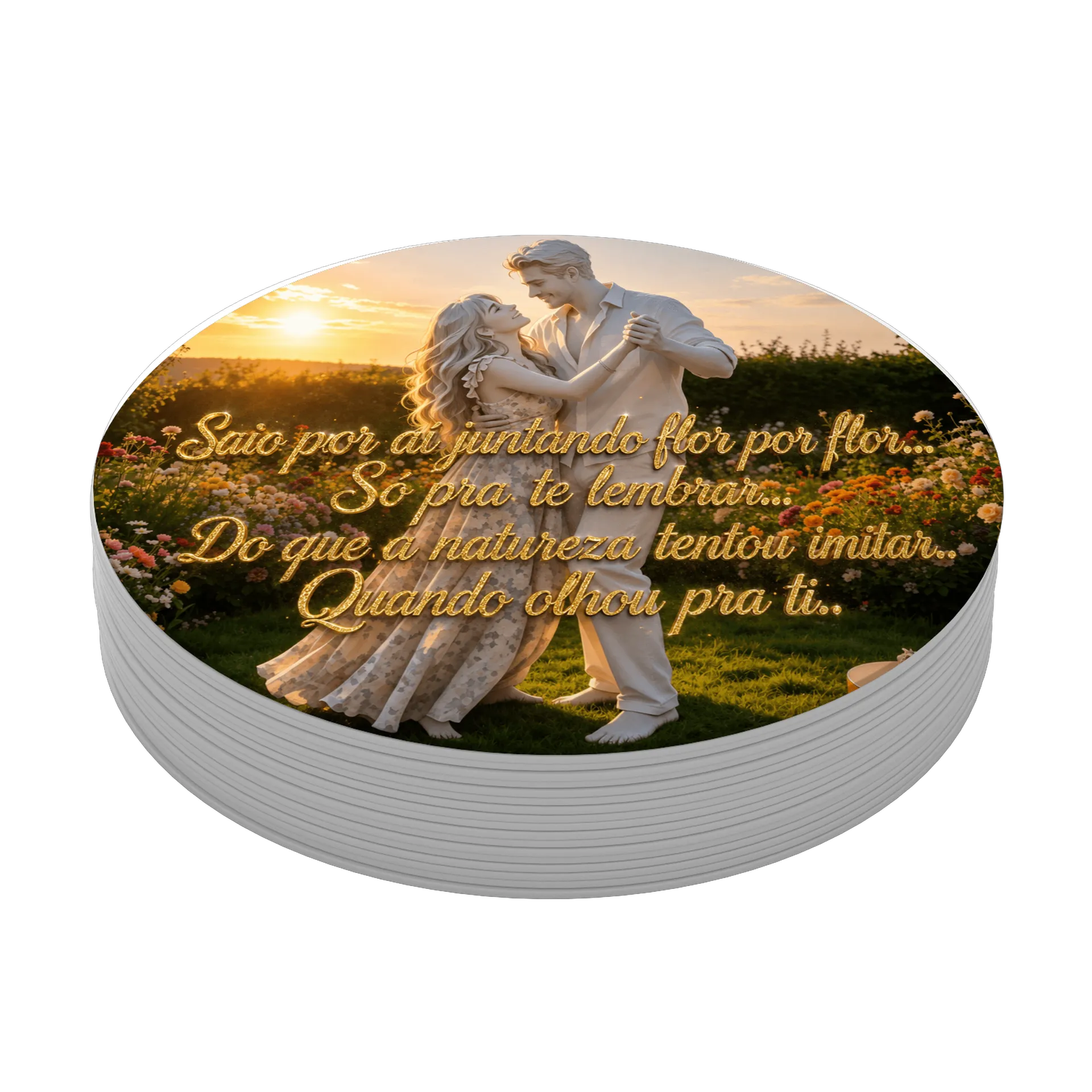Porta-copo Estampa Texto Floral Ouro MDF - Imagem 3