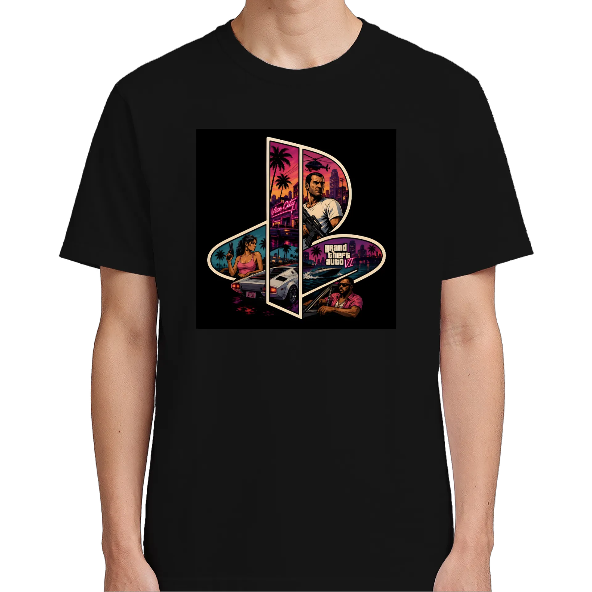 Camiseta Grand Theft Auto VI Arte Cartoon 100% Algodão - Imagem 4