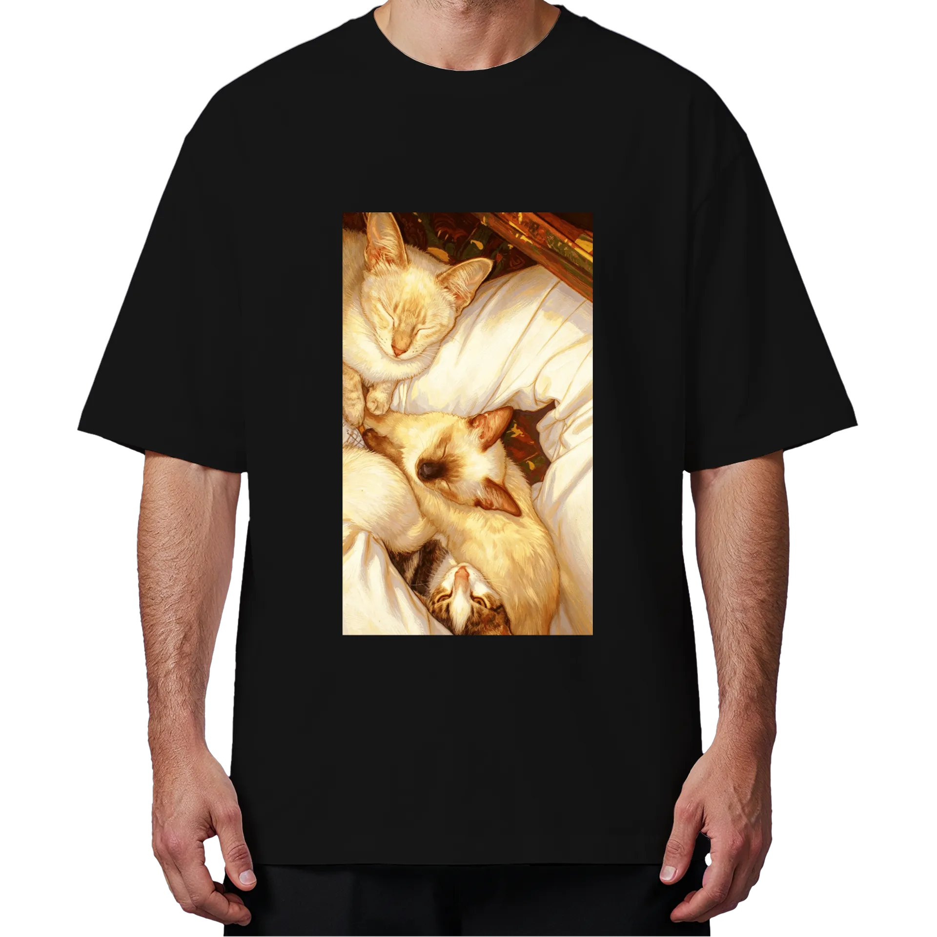 Camiseta Oversized Estampa Gato Astronauta Preto 100% - Imagem 4