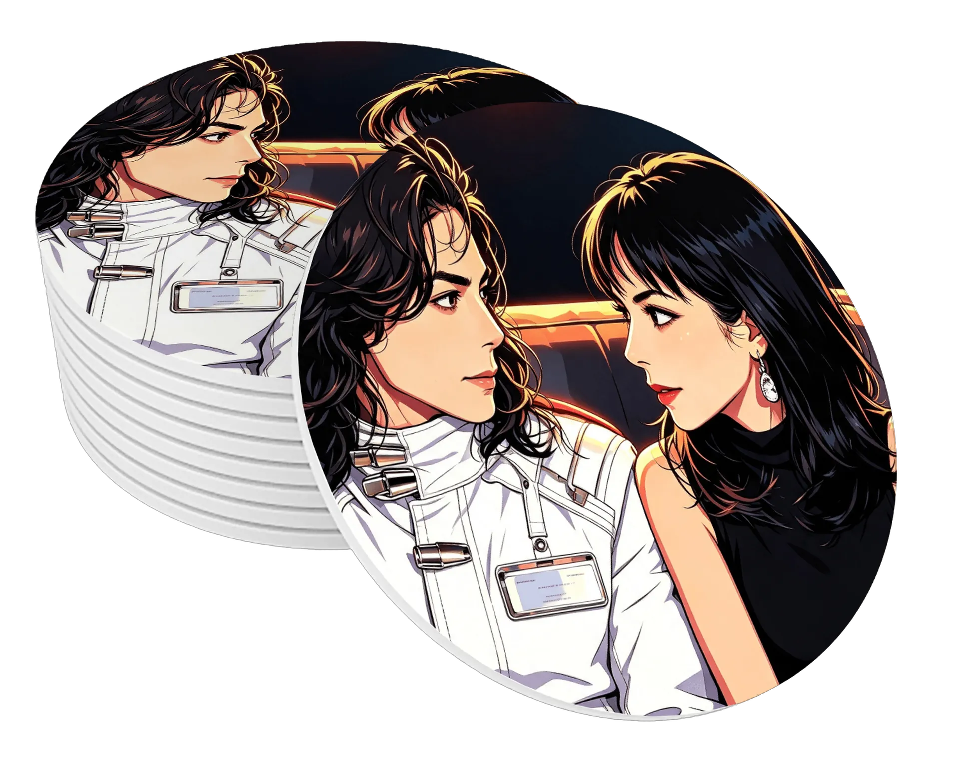 Porta-copo Ilustração Romance Futurista MDF - Imagem 1