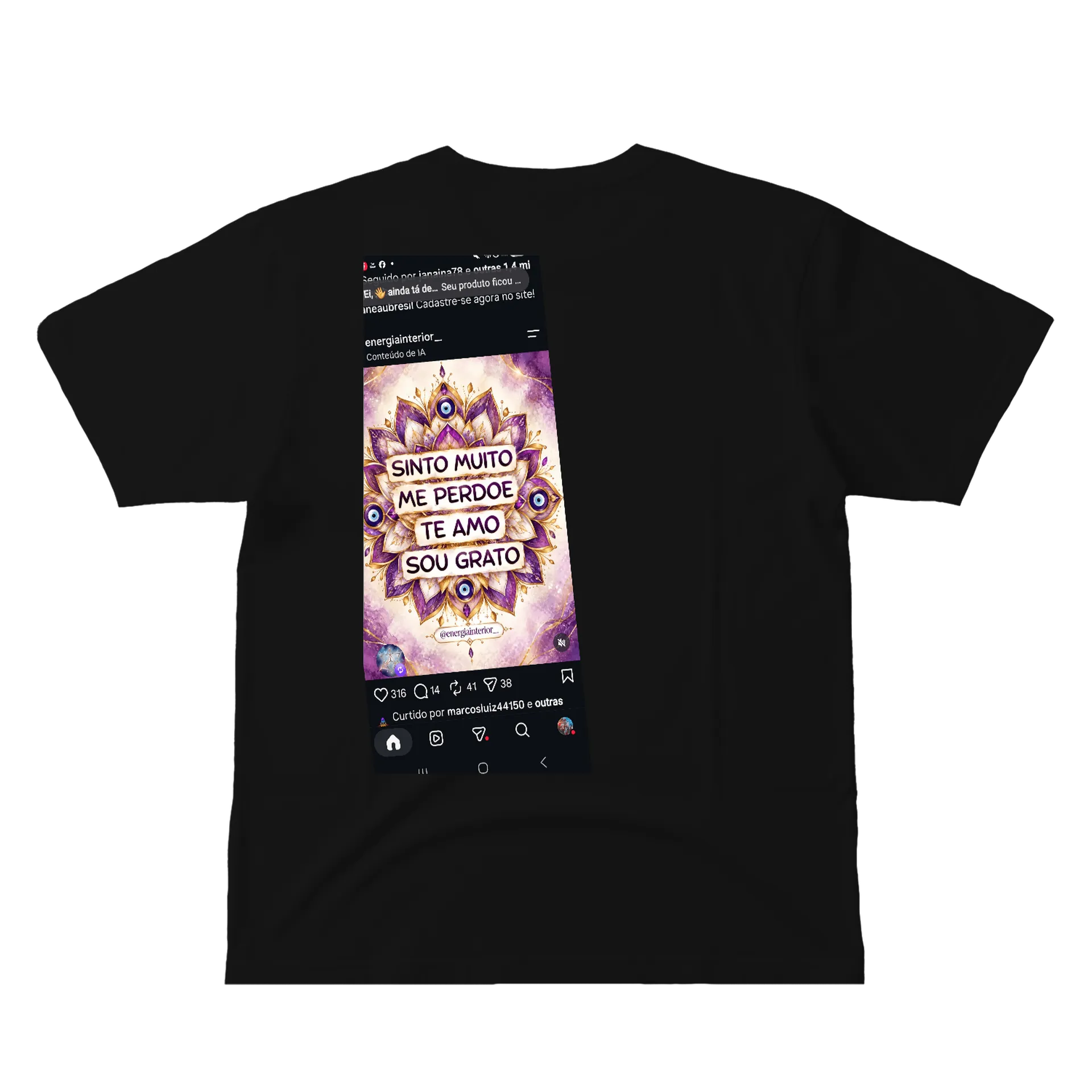 Camiseta Estampa Tipográfica Mandala Roxa 100% Algodão de Tainah  — imagem 2 de 6