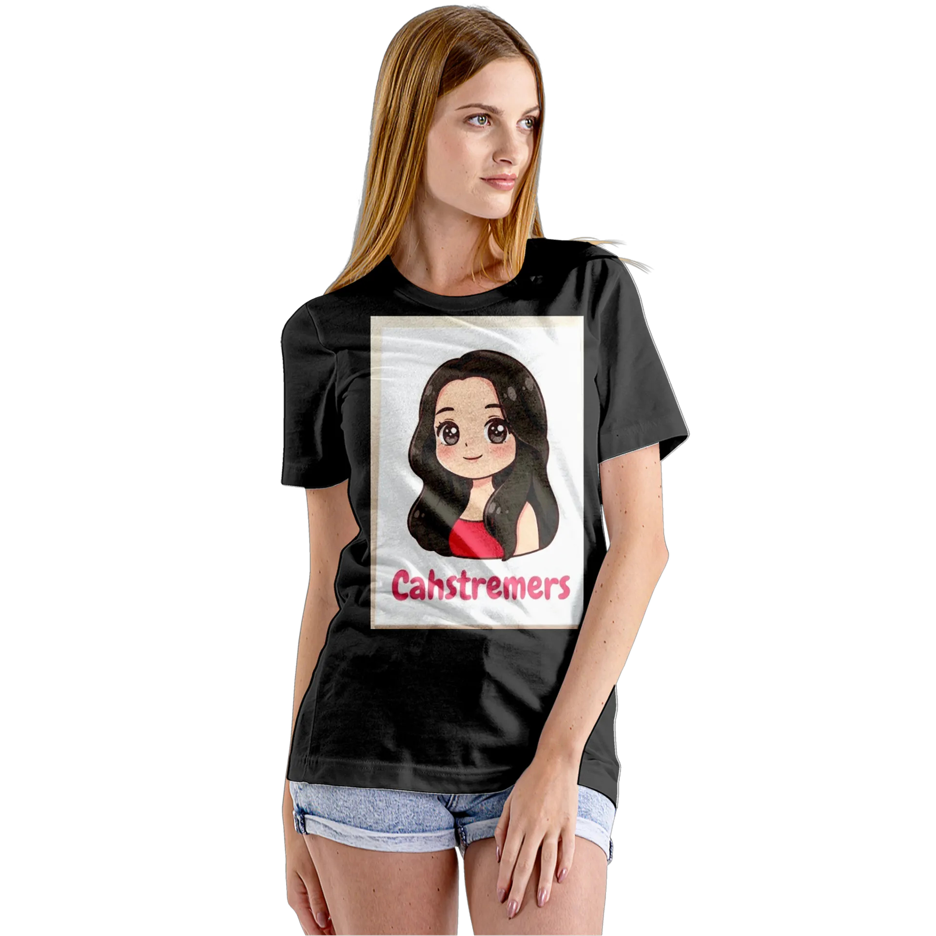 Camiseta Babylook Chibi Cabelos Escuros Cahstreamers 100% - Imagem 5