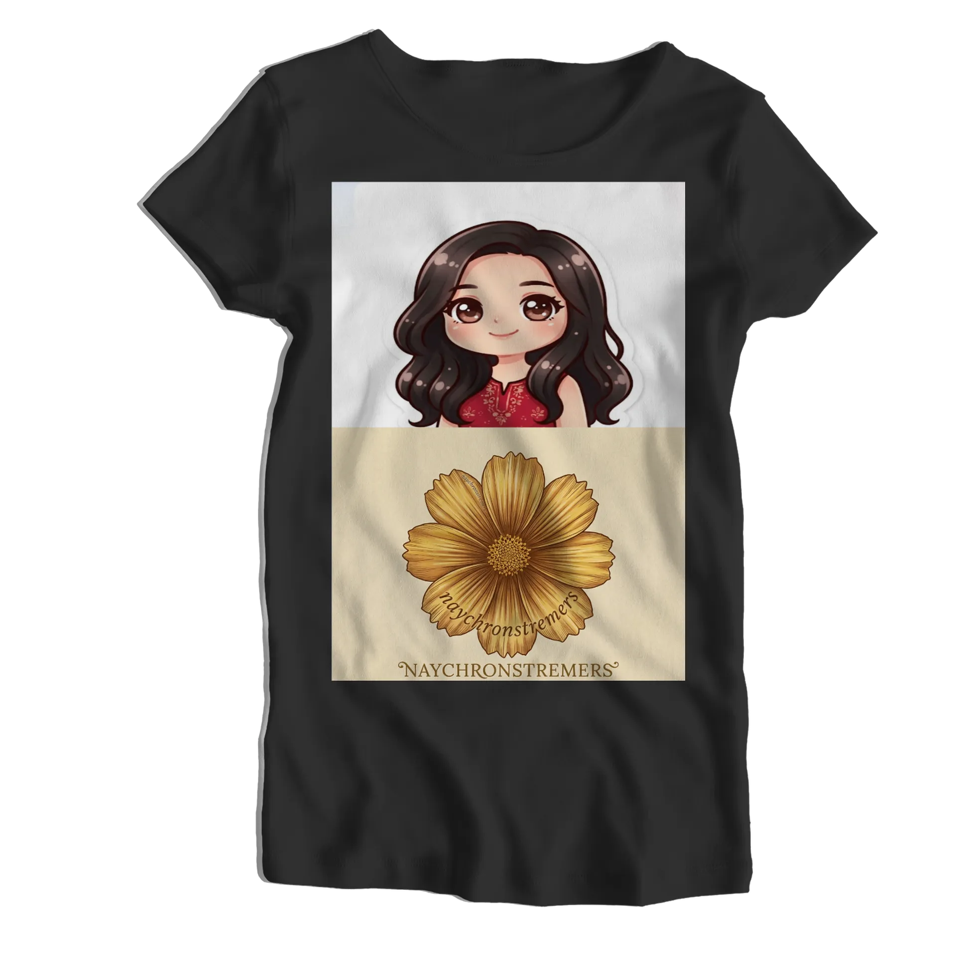 Camiseta Babylook Naychronstreamers Flor Dourada Chibi - Imagem 1