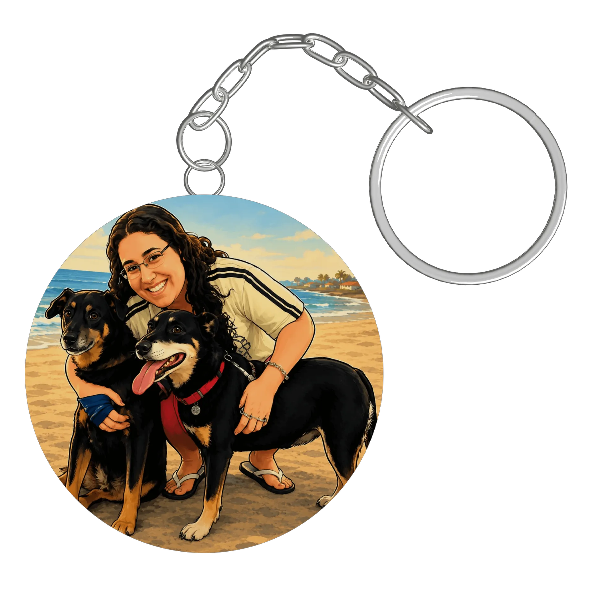 Chaveiro MDF Personalizado Cães Praia 5x5cm - Imagem 3