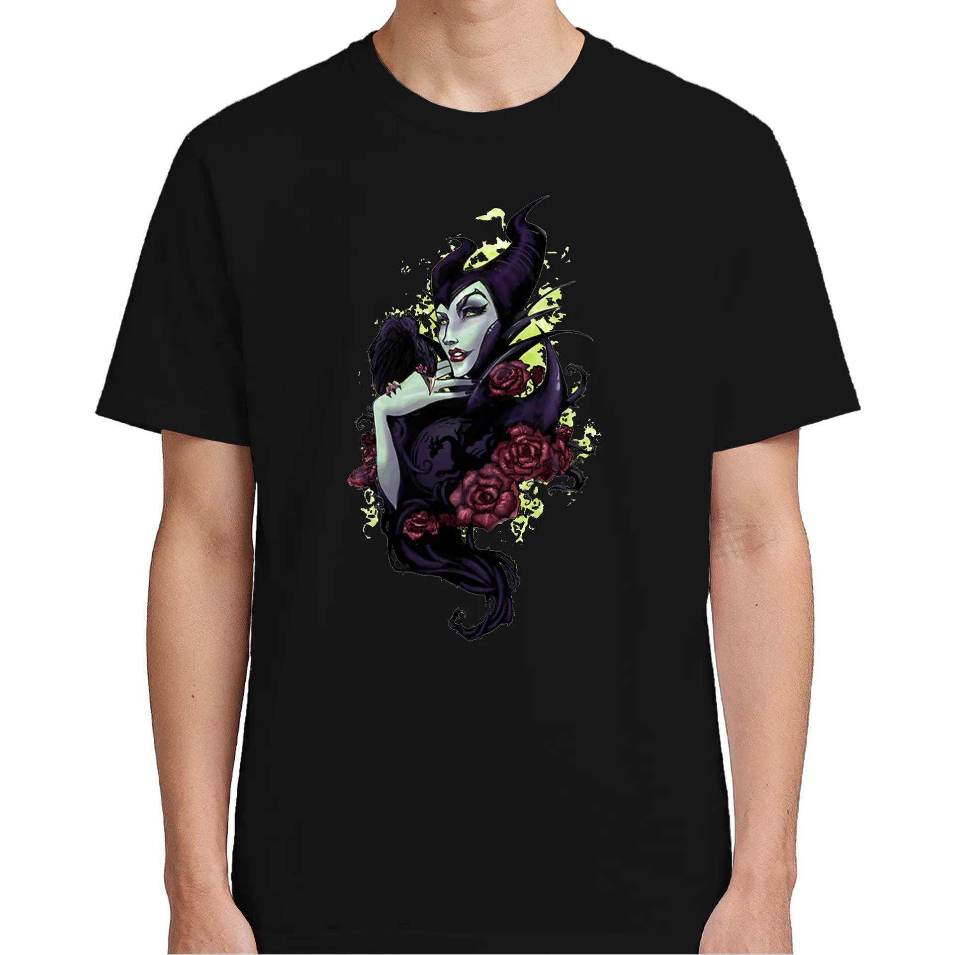 Camiseta Malévola com Corvo e Rosas 100% Algodão - Imagem 5