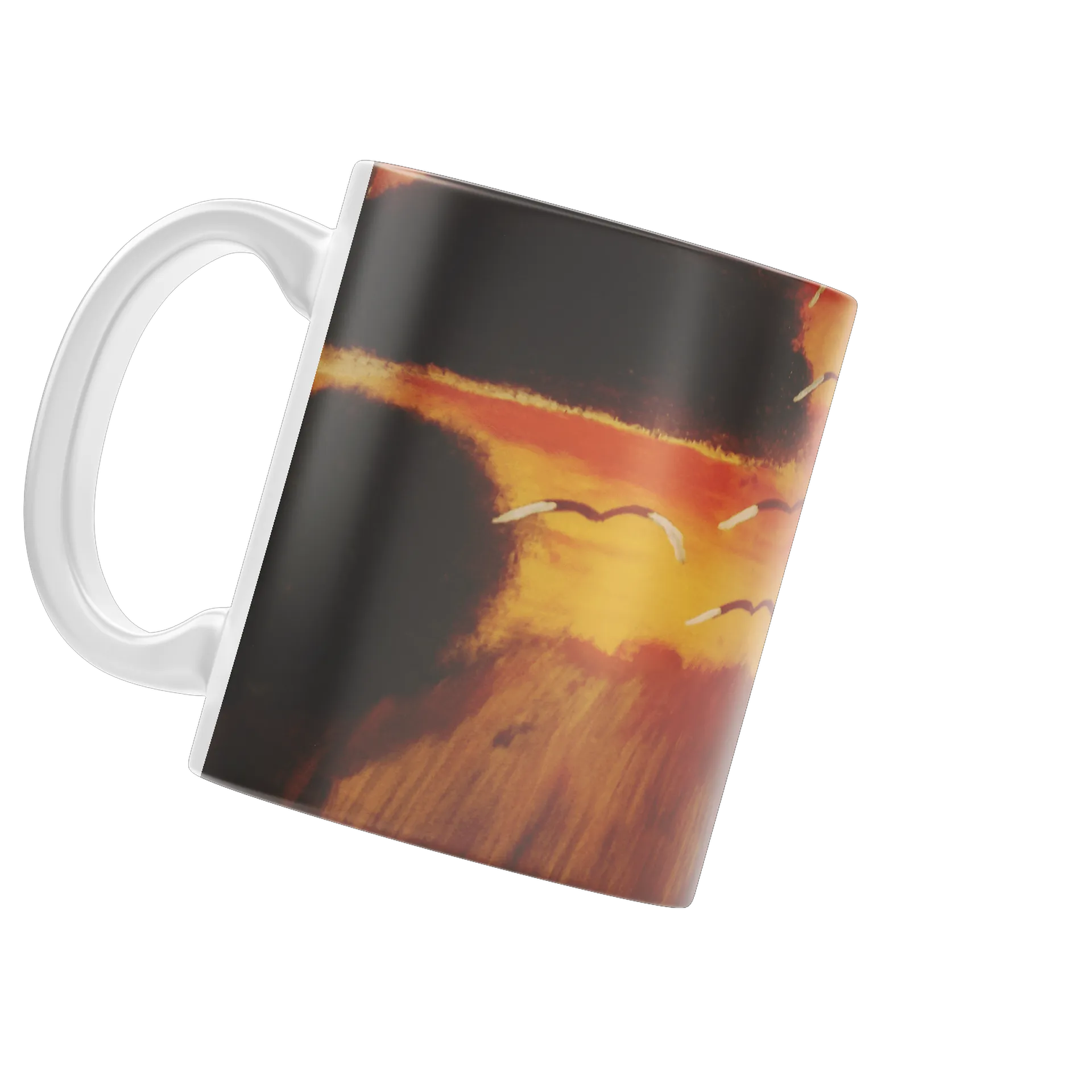 Caneca Paisagem Pintada Pôr do Sol com Aves 325ml - Imagem 3