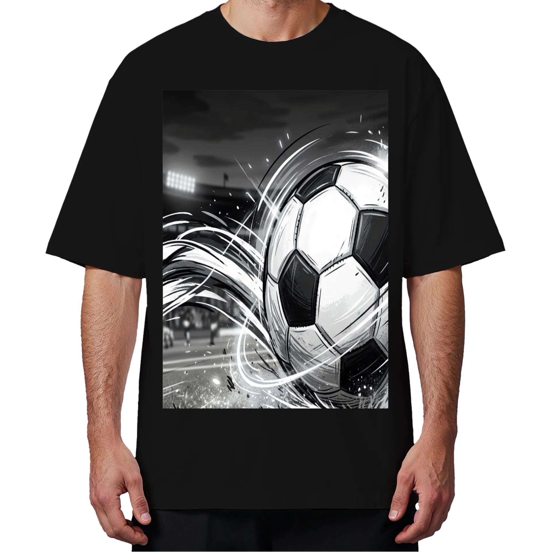 Camiseta Oversized Bola de Futebol em Arte Monocromática - Imagem 1