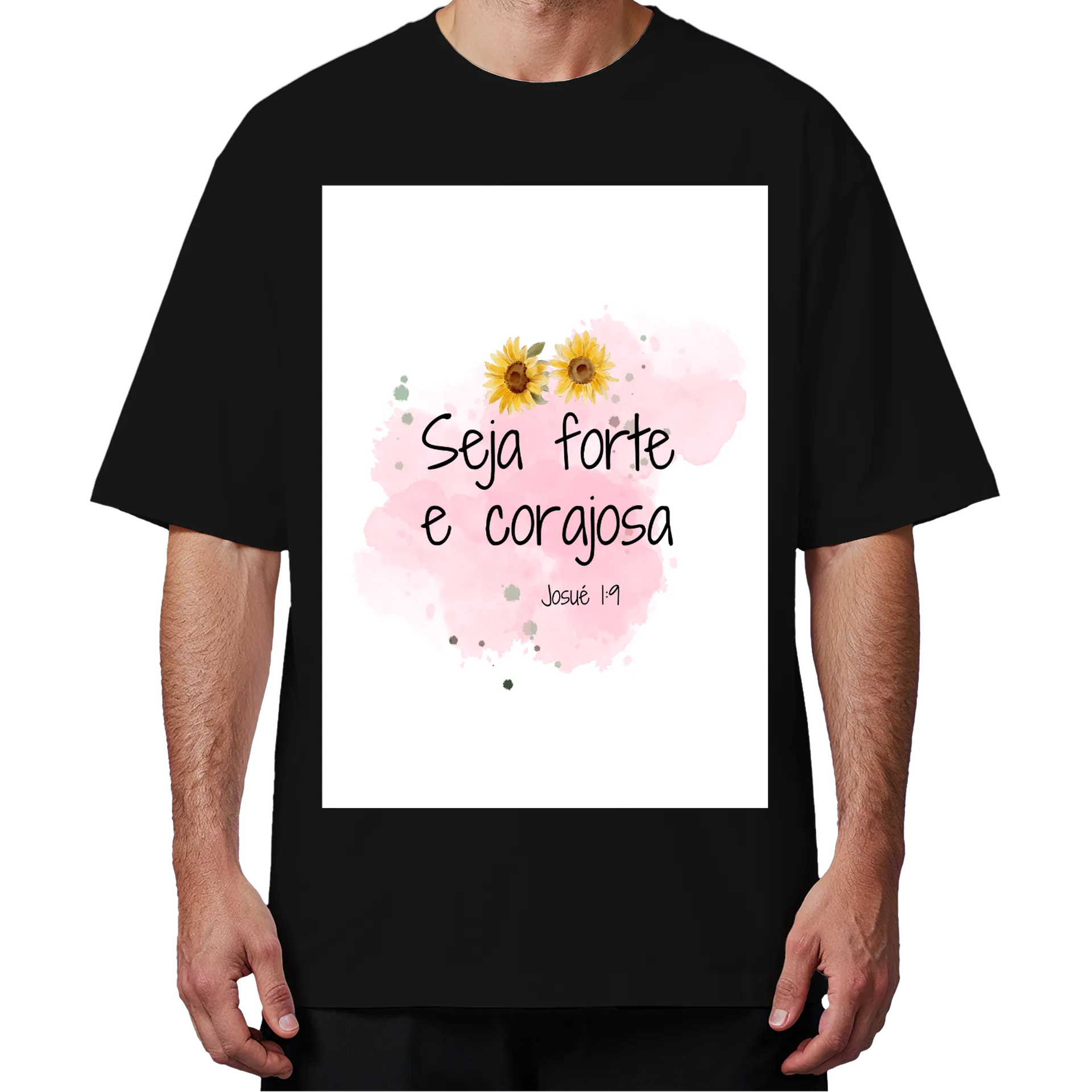 Camiseta Oversized Mensagem Seja Forte e Corajosa Josué de Gameon19 — imagem 4 de 6