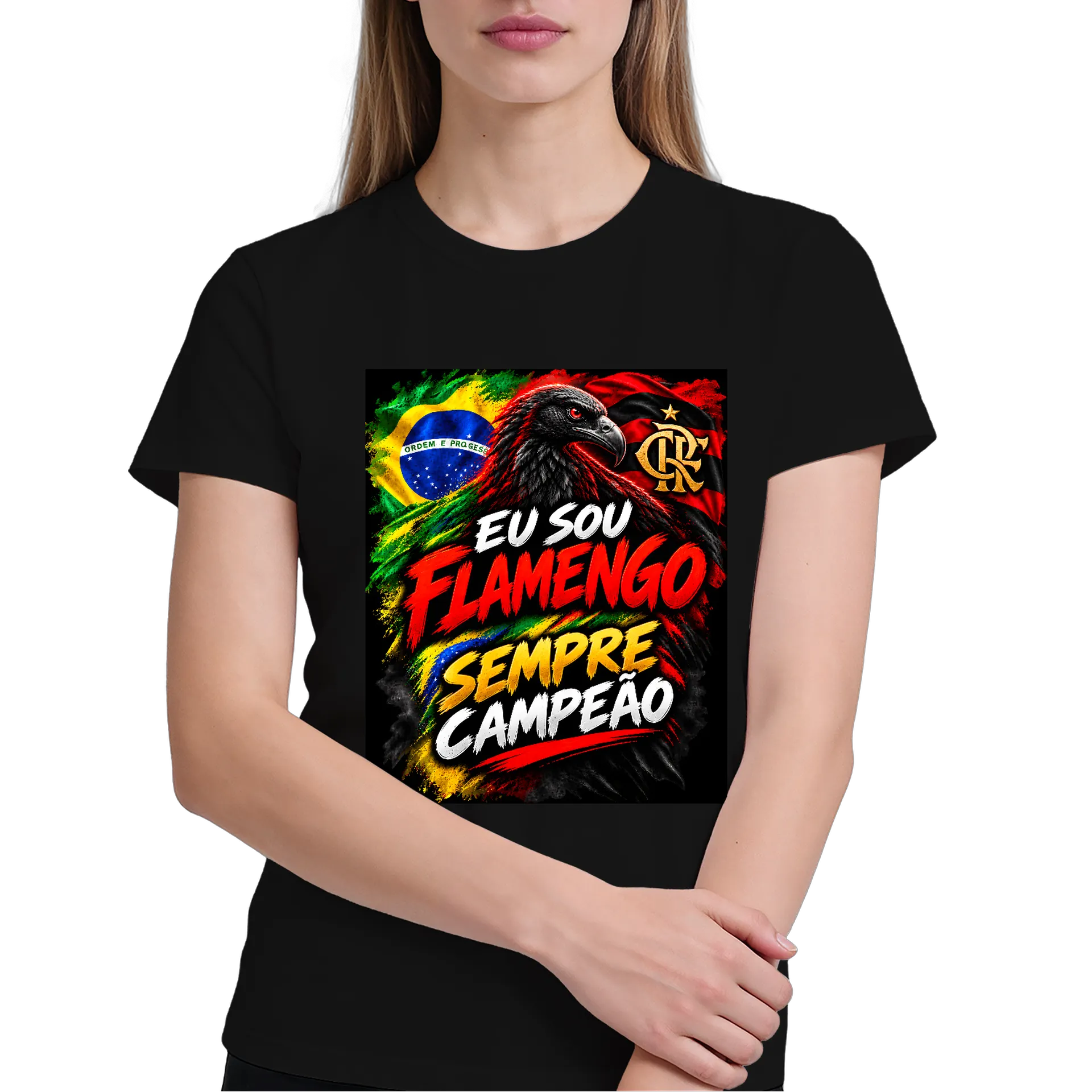 Camiseta Flamengo Urubu Tipográfica 100% Algodão - Imagem 2