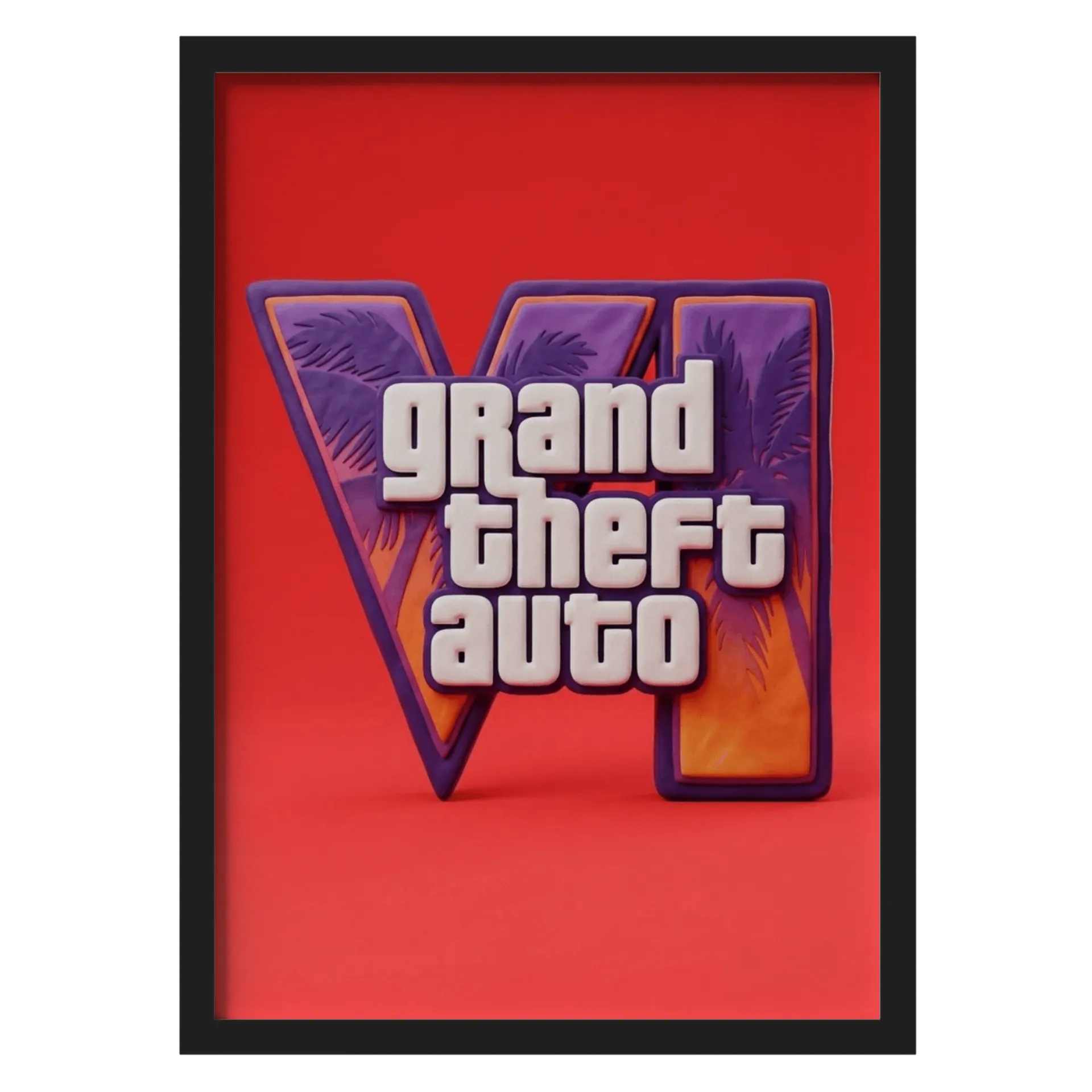 Quadro Tipográfico Grand Theft Auto GTA A3 com Vidro - Imagem 1