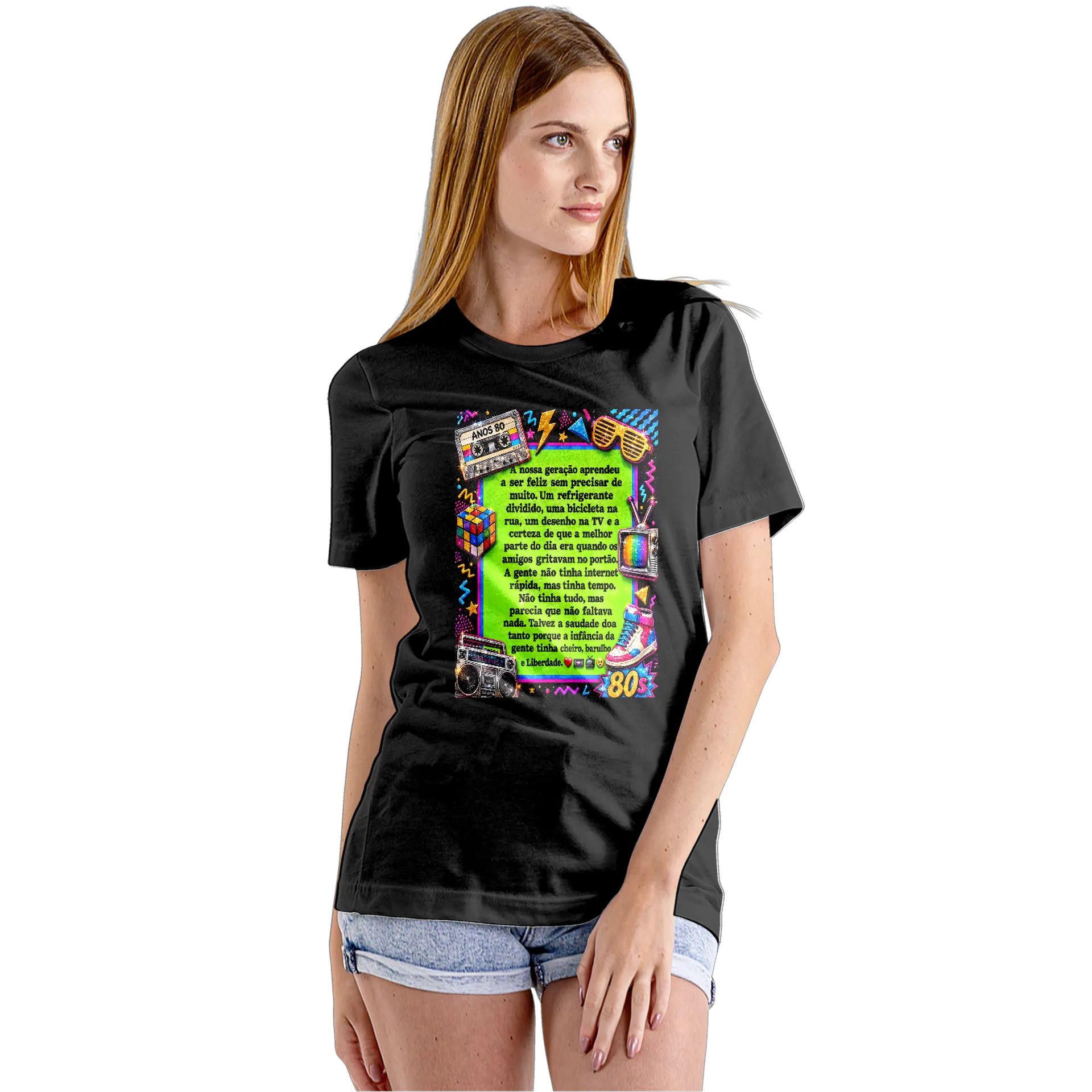 Camiseta Babylook Anos 80 Neon Editorial 100% Algodão - Imagem 5
