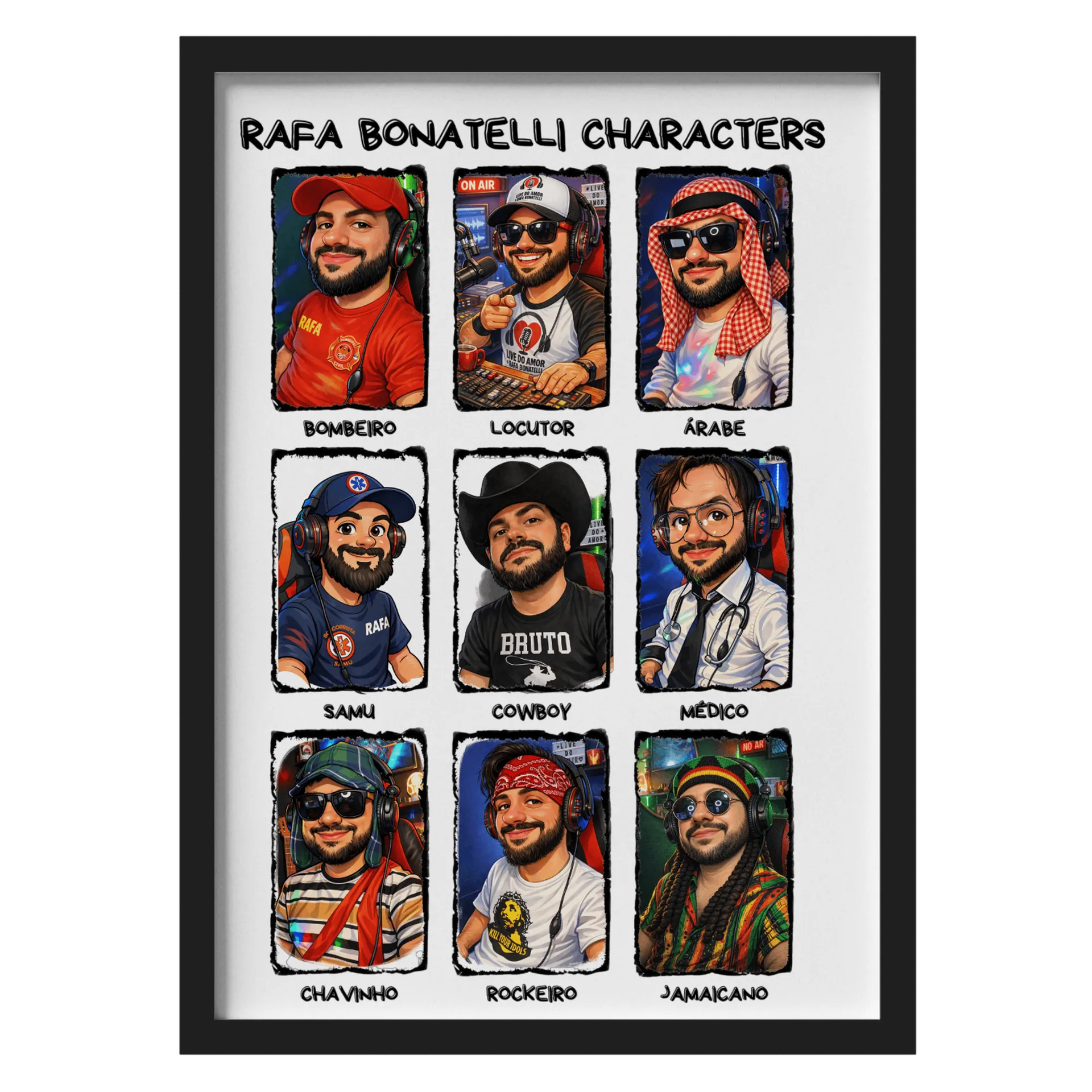 Quadro Personagens Rafa Bonatelli A3 MDF e Vidro de Rafa Bonatelli